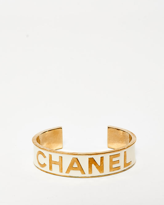 Chanel Gold & White Enamel Logo 2022 Cuff - M