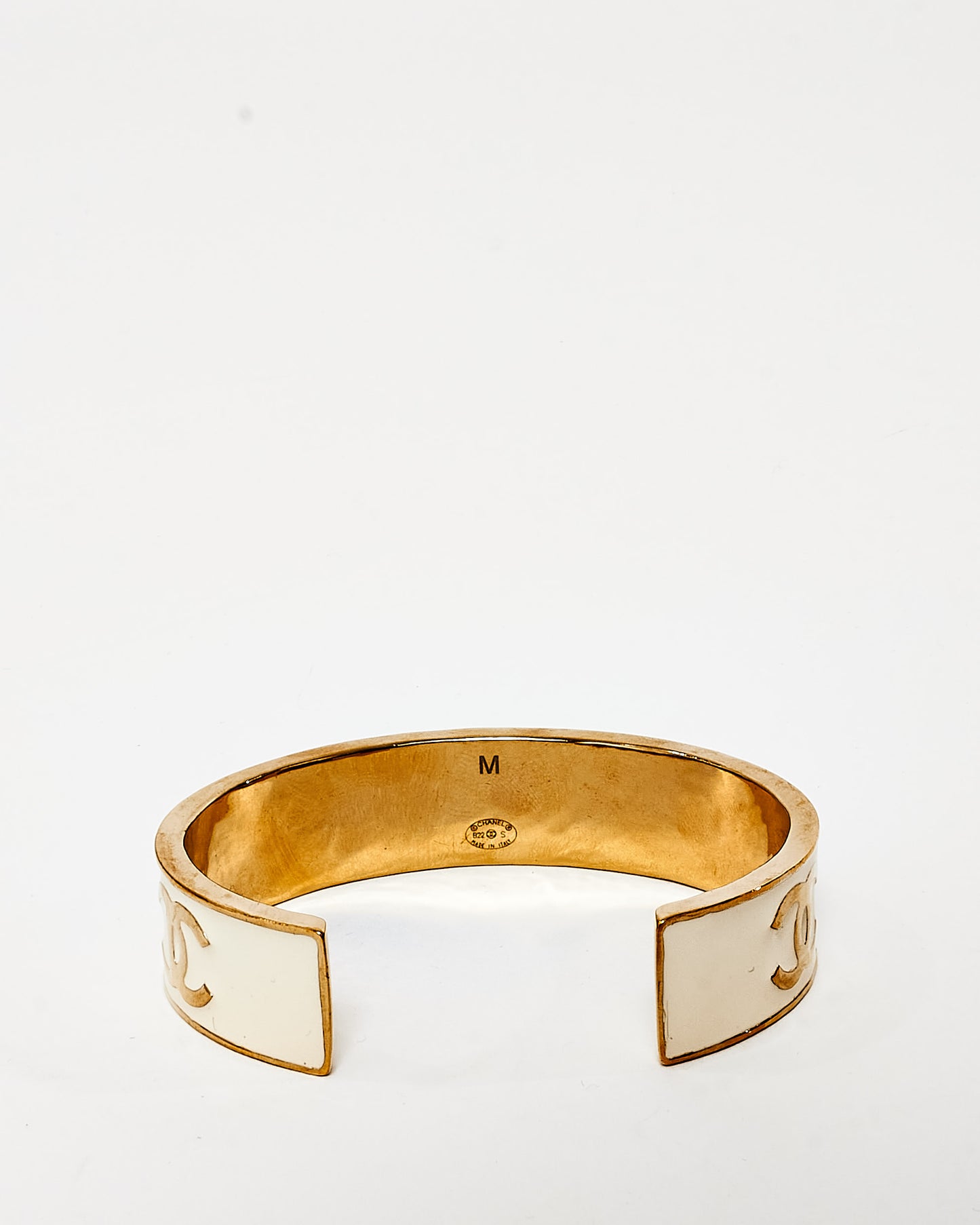 Chanel Gold & White Enamel Logo 2022 Cuff - M