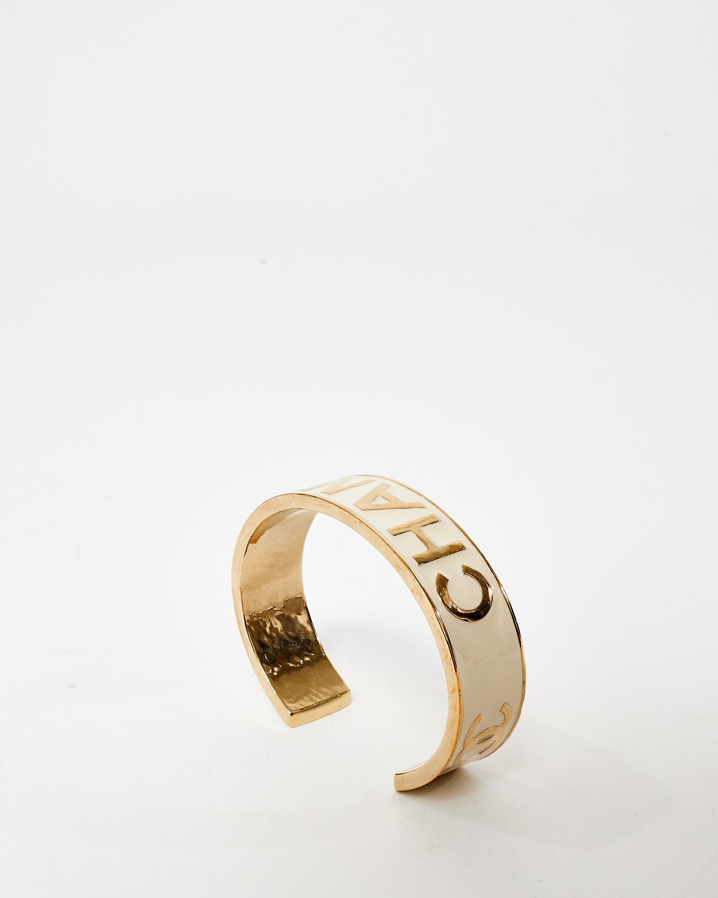 Chanel Gold & White Enamel Logo 2022 Cuff - M