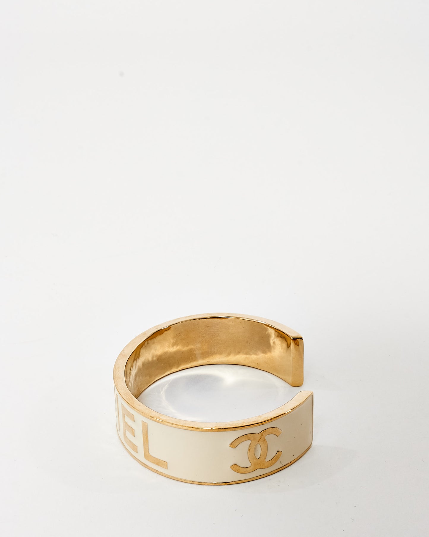 Chanel Gold & White Enamel Logo 2022 Cuff - M