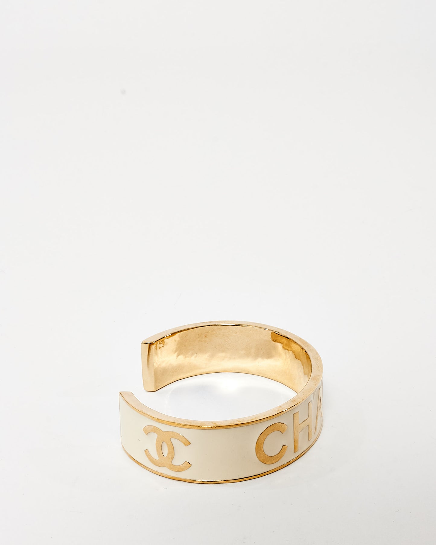 Chanel Gold & White Enamel Logo 2022 Cuff - M