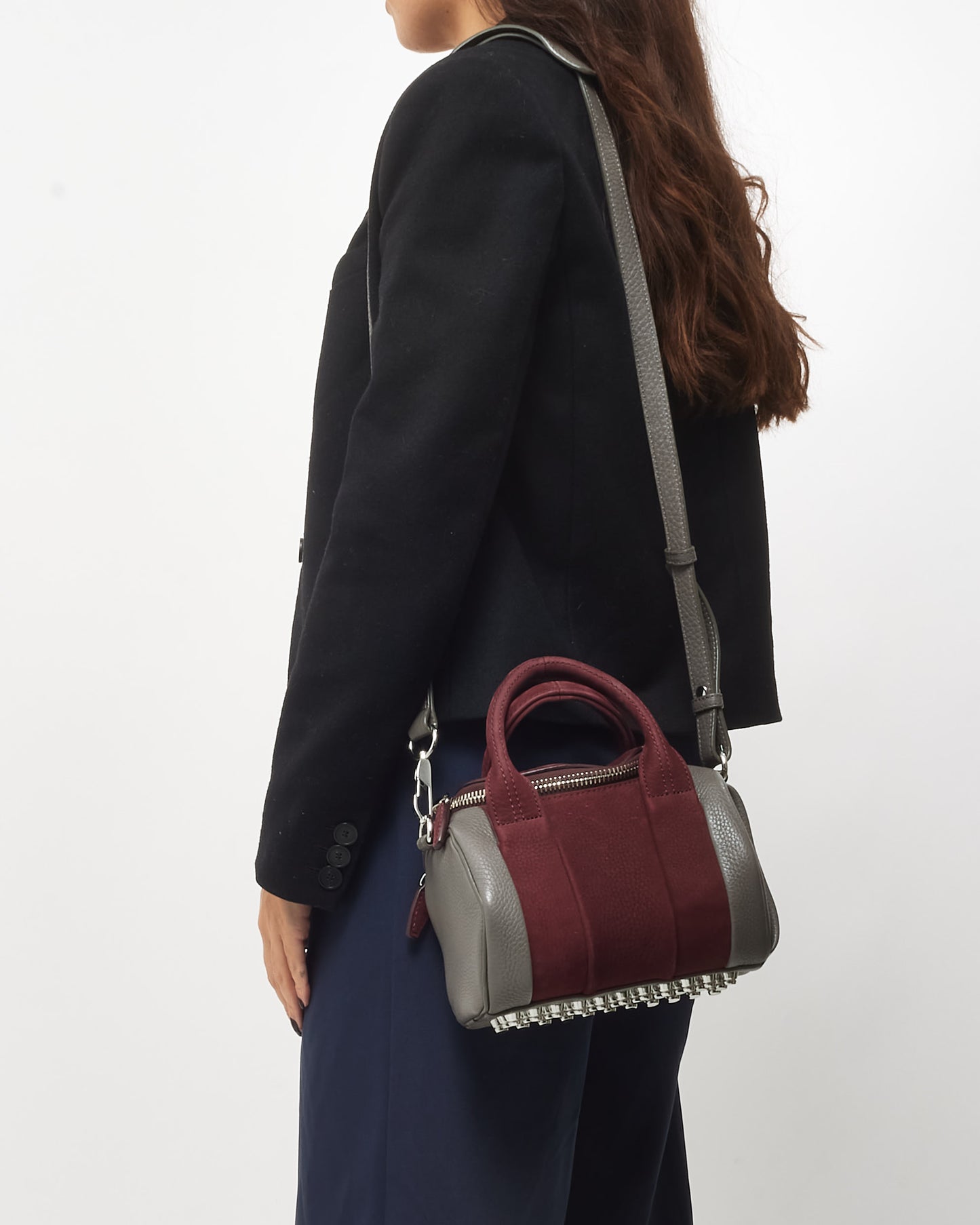Alexander Wang Grey Leather & Burgundy Suede Mini Rocco Duffle Bag