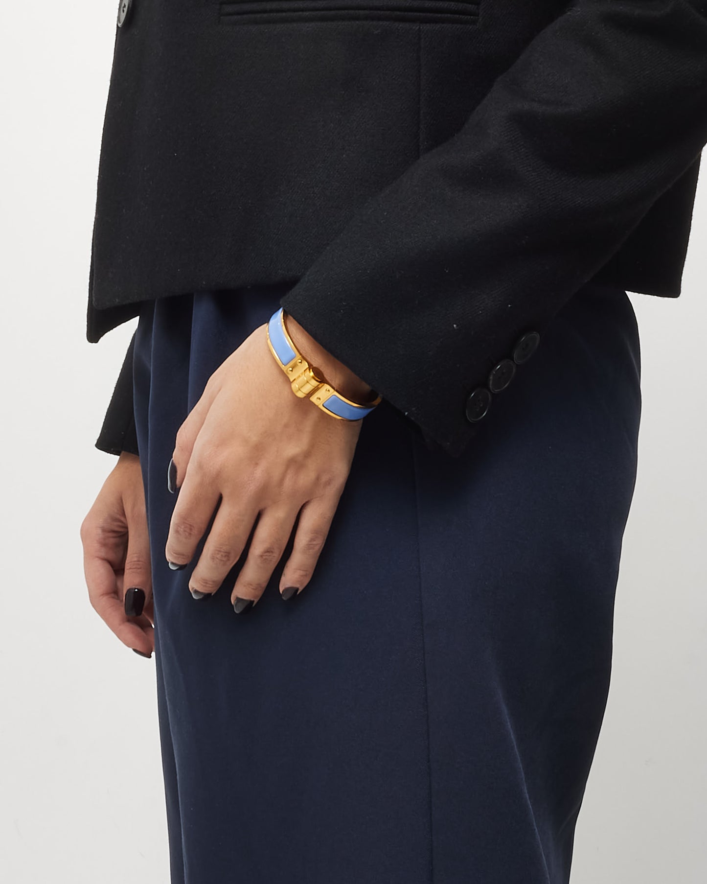 Hermès Baby Blue Enamel & Gold Hinged Bracelet - GM