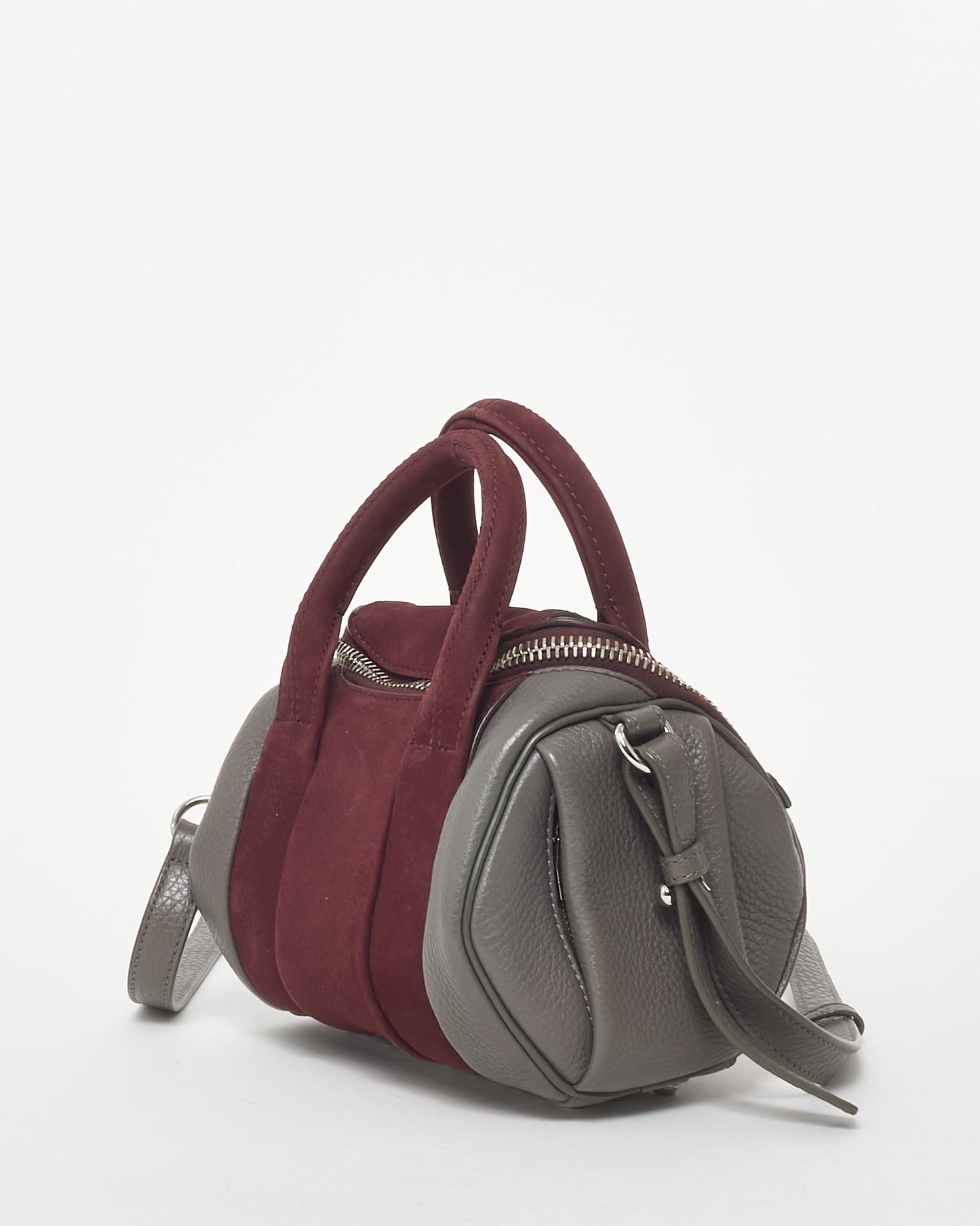 Alexander Wang Grey Leather & Burgundy Suede Mini Rocco Duffle Bag