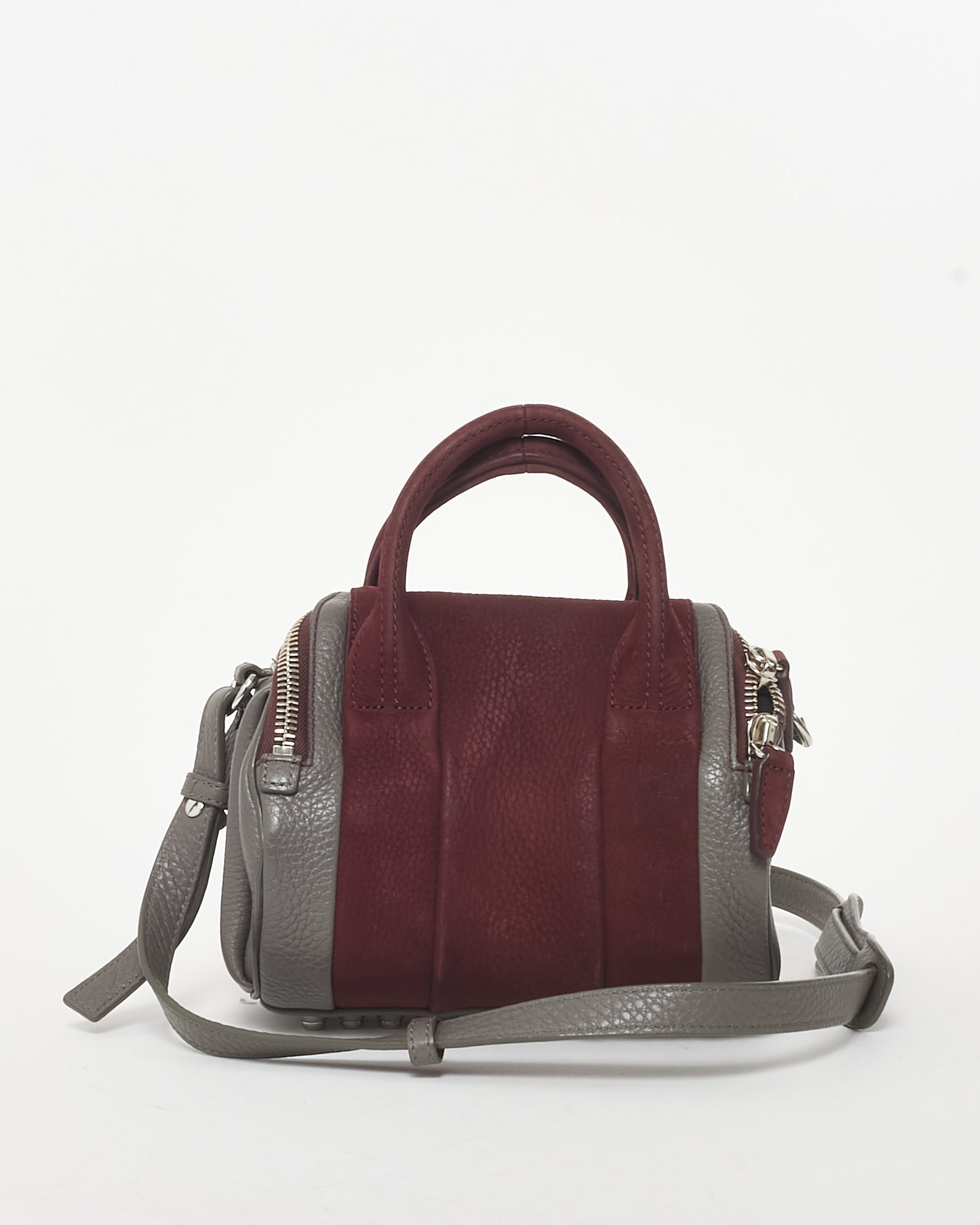 Alexander Wang Grey Leather & Burgundy Suede Mini Rocco Duffle Bag