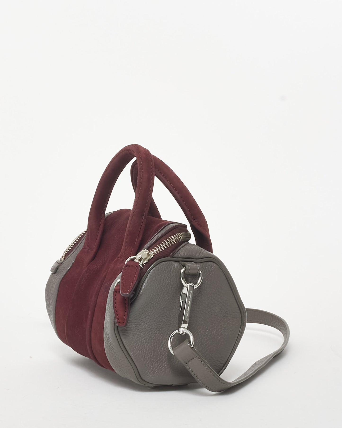 Alexander Wang Grey Leather & Burgundy Suede Mini Rocco Duffle Bag