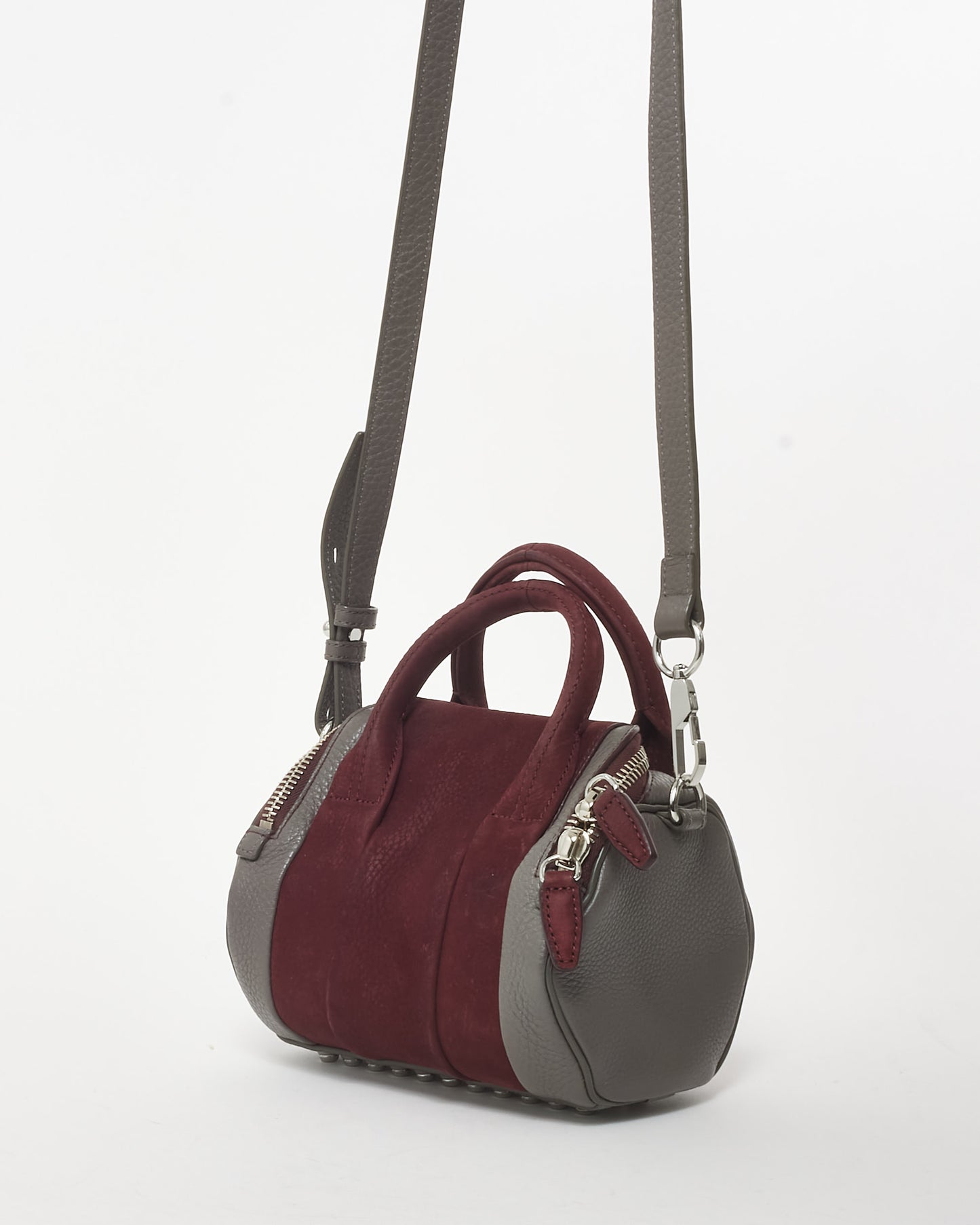 Alexander Wang Grey Leather & Burgundy Suede Mini Rocco Duffle Bag