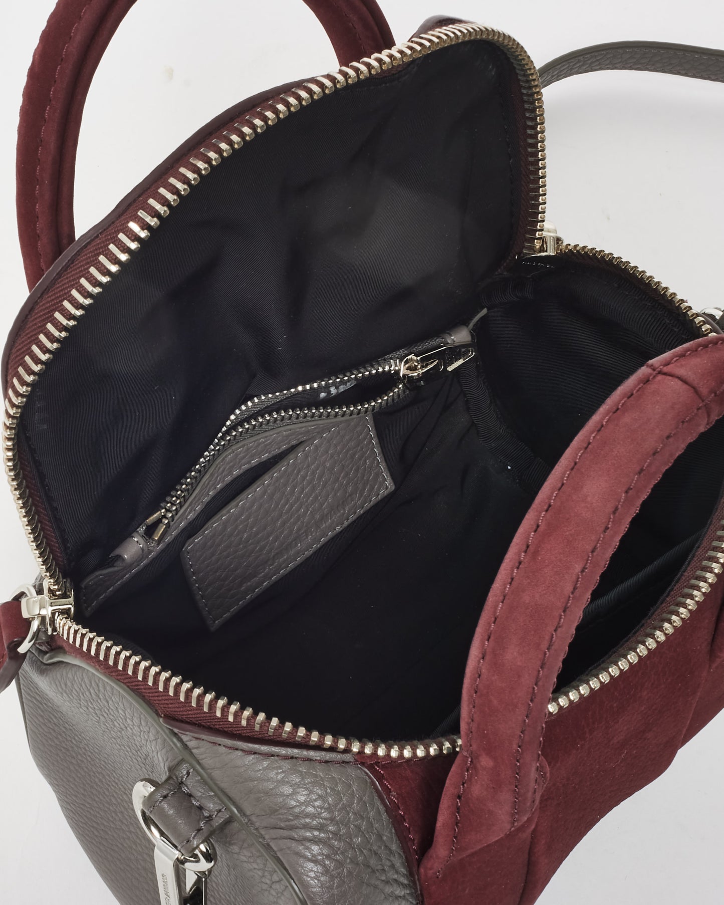 Alexander Wang Grey Leather & Burgundy Suede Mini Rocco Duffle Bag