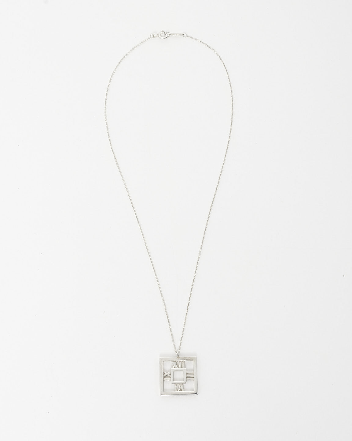 Tiffany & Co. Silver Atlas Roman Number Pendant Necklace