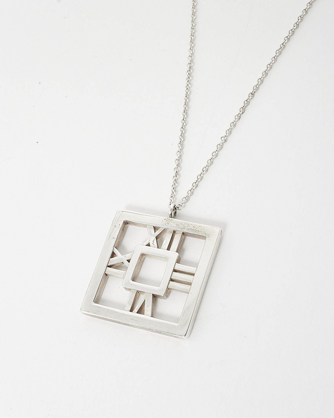 Tiffany & Co. Silver Atlas Roman Number Pendant Necklace