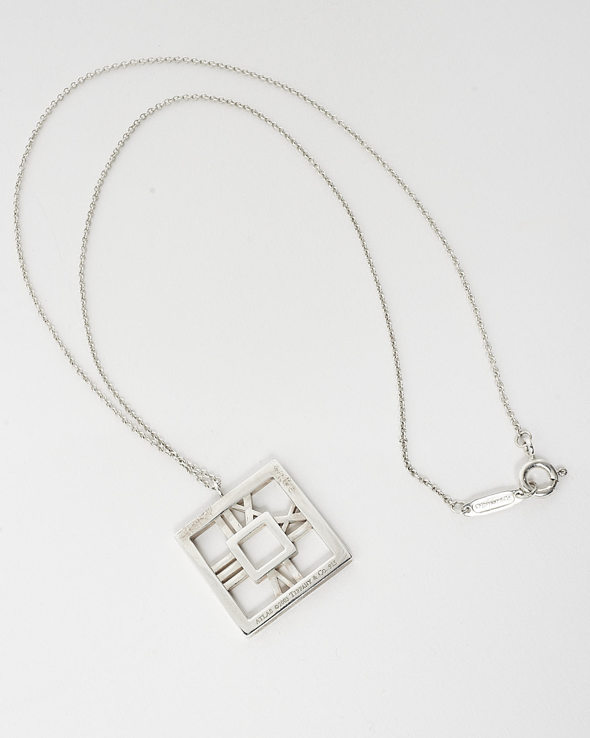 Tiffany & Co. Silver Atlas Roman Number Pendant Necklace