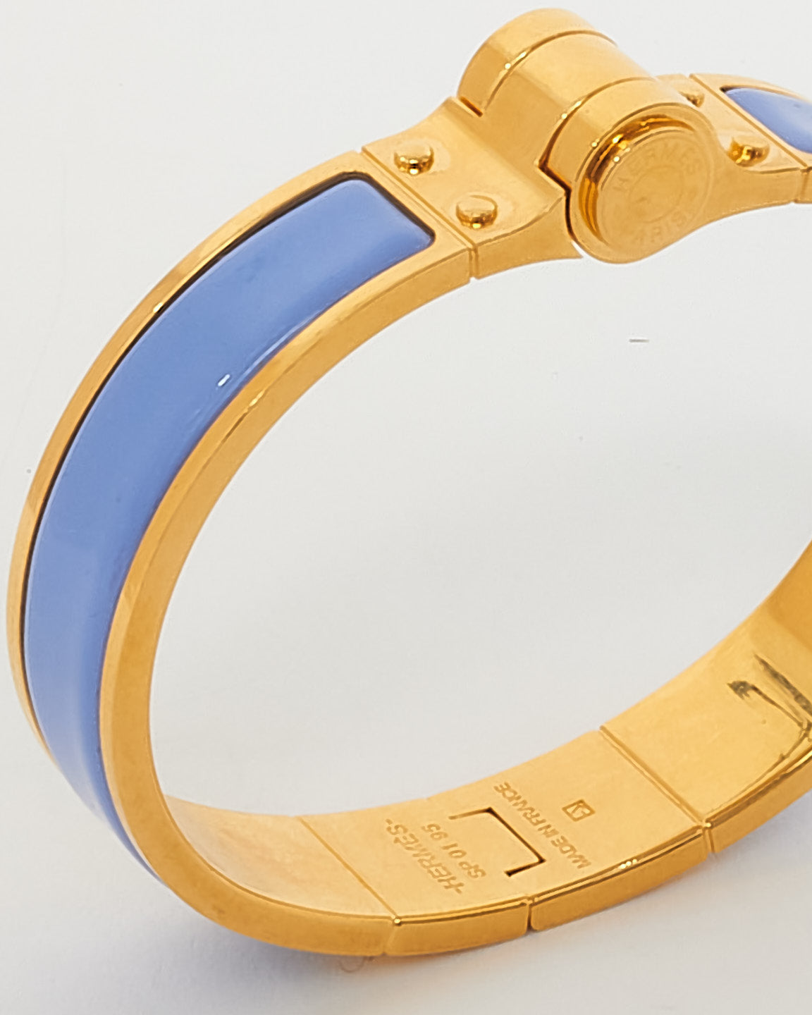 Hermès Baby Blue Enamel & Gold Hinged Bracelet - GM