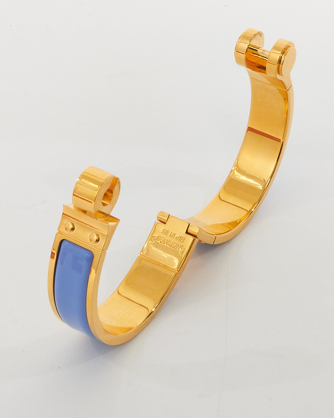 Hermès Baby Blue Enamel & Gold Hinged Bracelet - GM