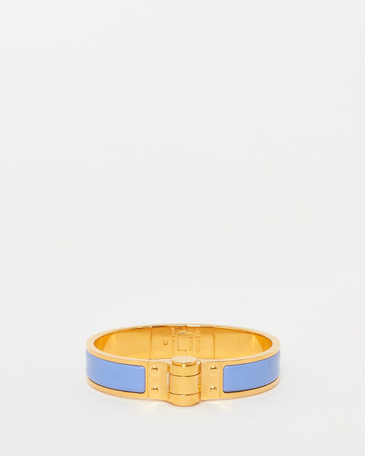 Hermès Baby Blue Enamel & Gold Hinged Bracelet - GM