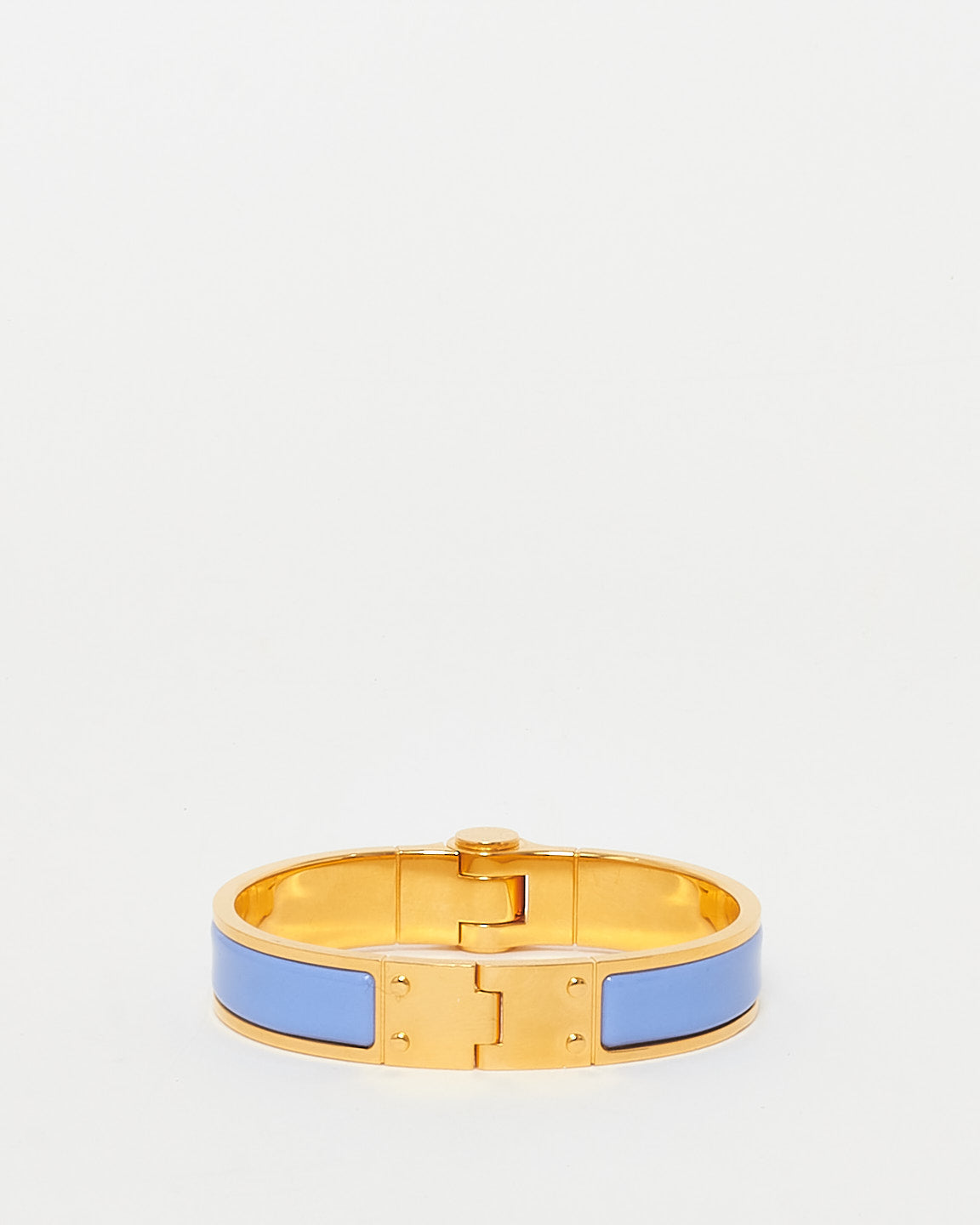 Hermès Baby Blue Enamel & Gold Hinged Bracelet - GM