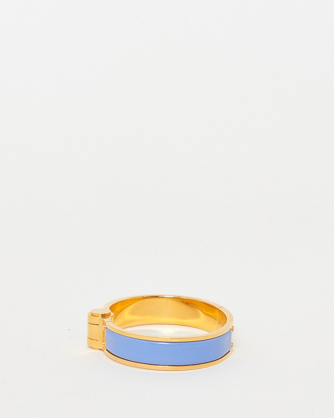 Hermès Baby Blue Enamel & Gold Hinged Bracelet - GM