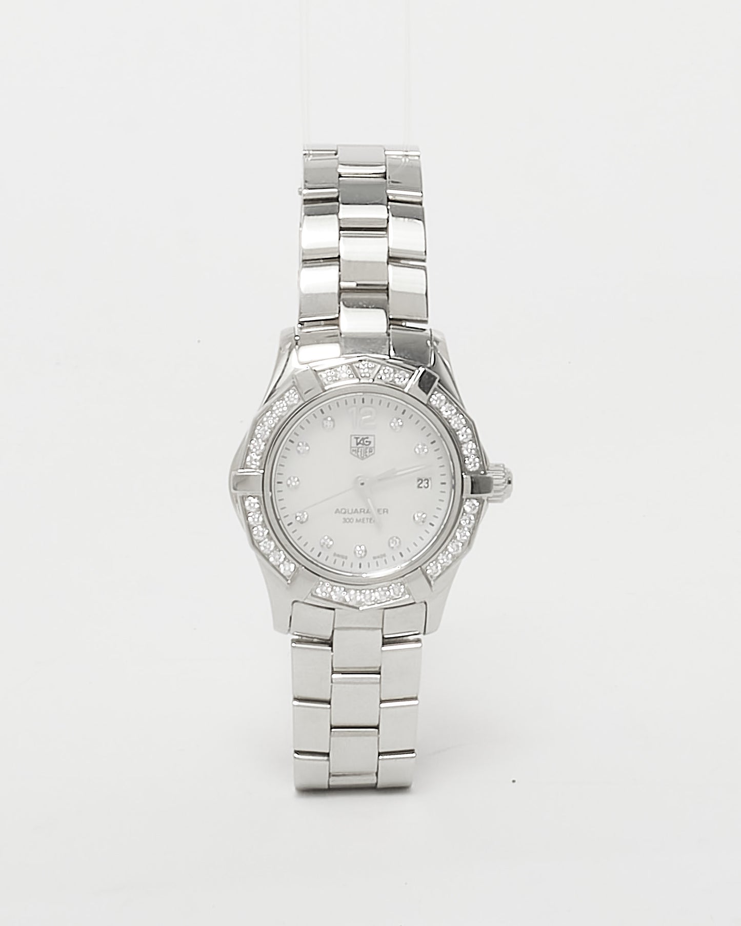 Tag Heuer White Mother Of Pearl Dial & Diamond Aqua Racer 27MM Watch