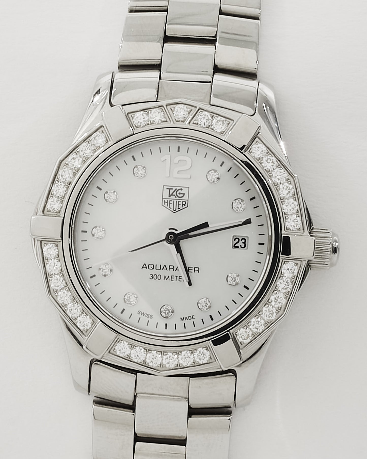Tag Heuer White Mother Of Pearl Dial & Diamond Aqua Racer 27MM Watch