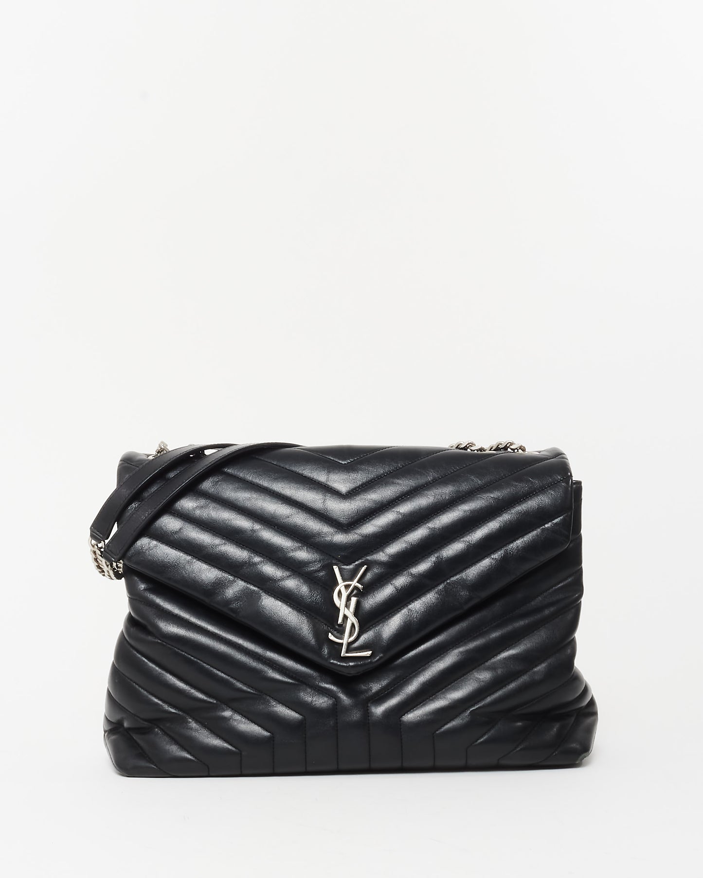 Saint Laurent Black Leather Large Loulou SHW Shoulder Bag