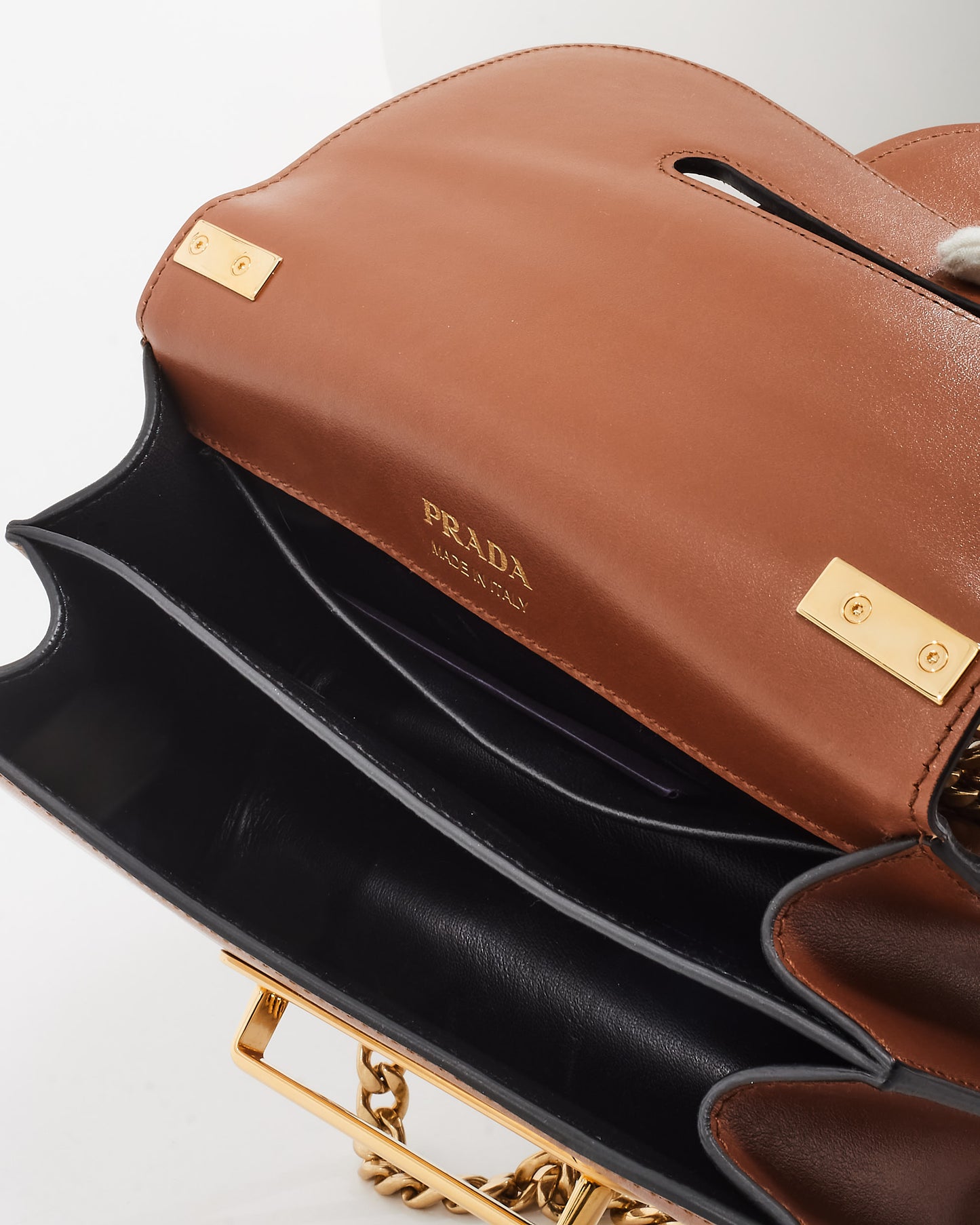 Prada Camel Leather Small Sidonie Chain Crossbody Bag