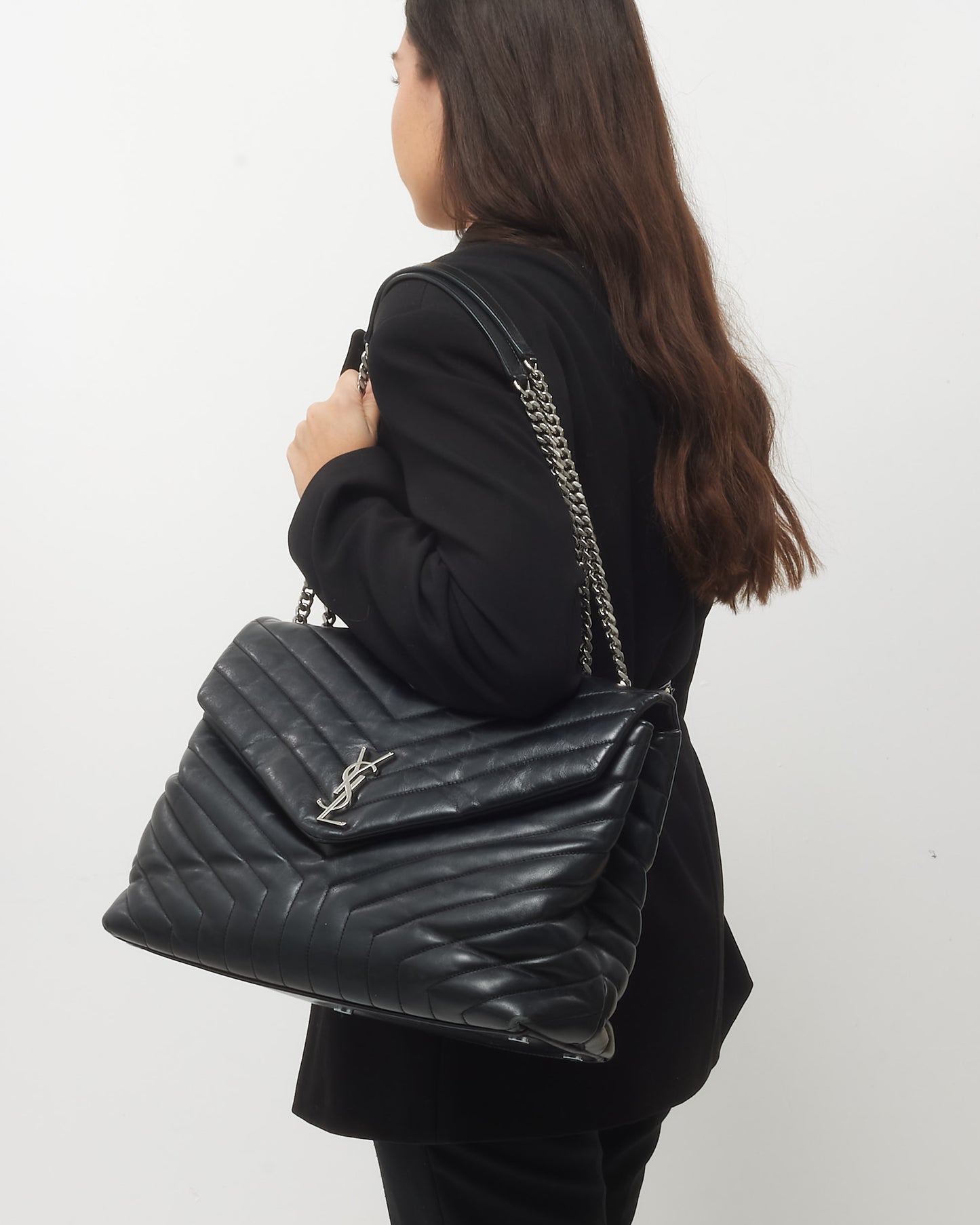 Saint Laurent Black Leather Large Loulou SHW Shoulder Bag