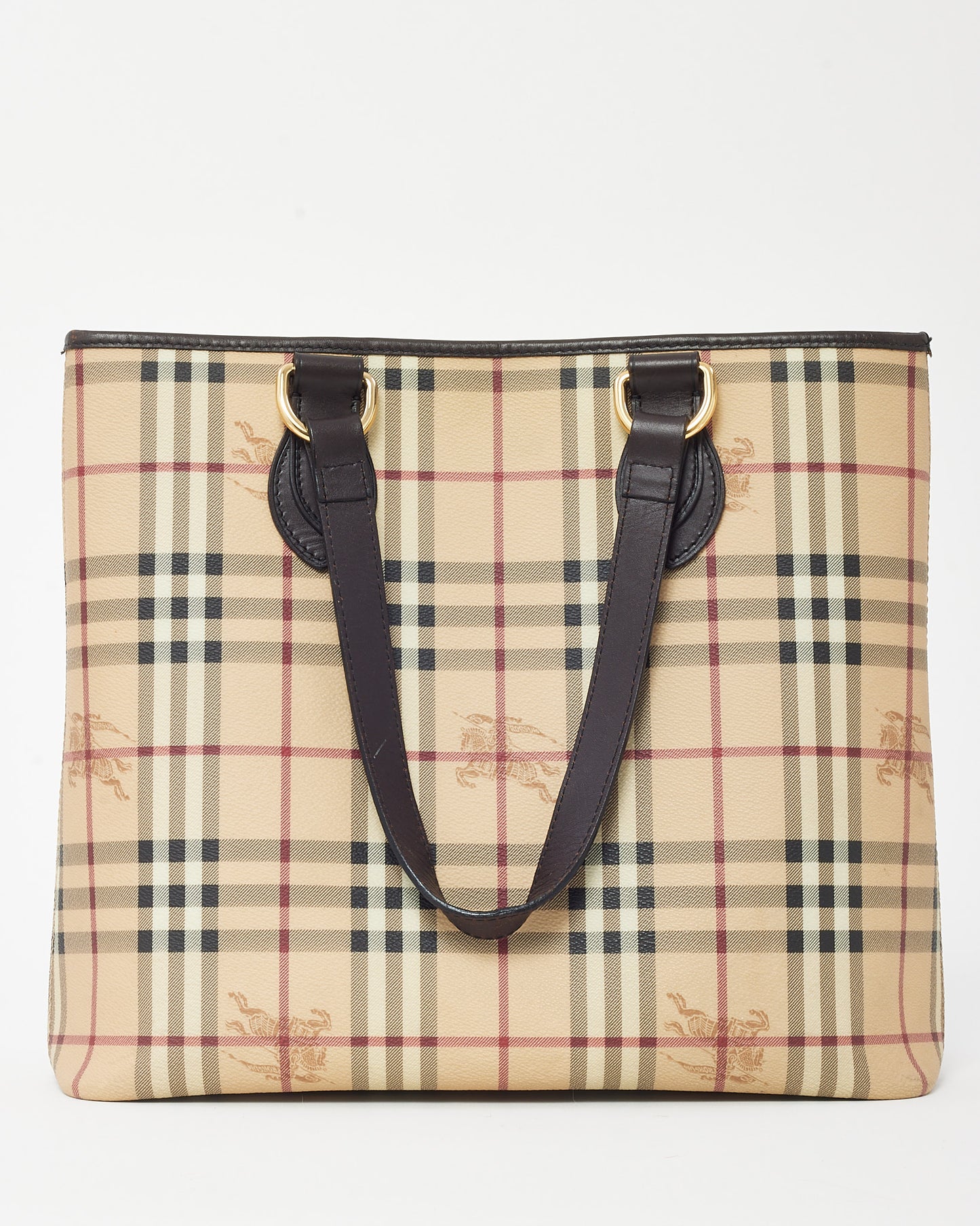 Burberry Brown Leather and Haymarket Check Coated Canvas Tote Bag
