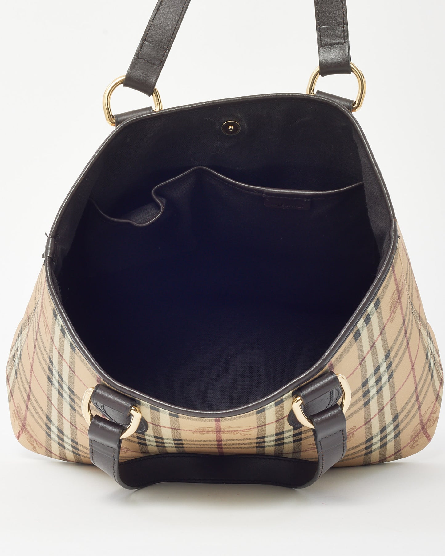 Burberry Brown Leather and Haymarket Check Coated Canvas Tote Bag