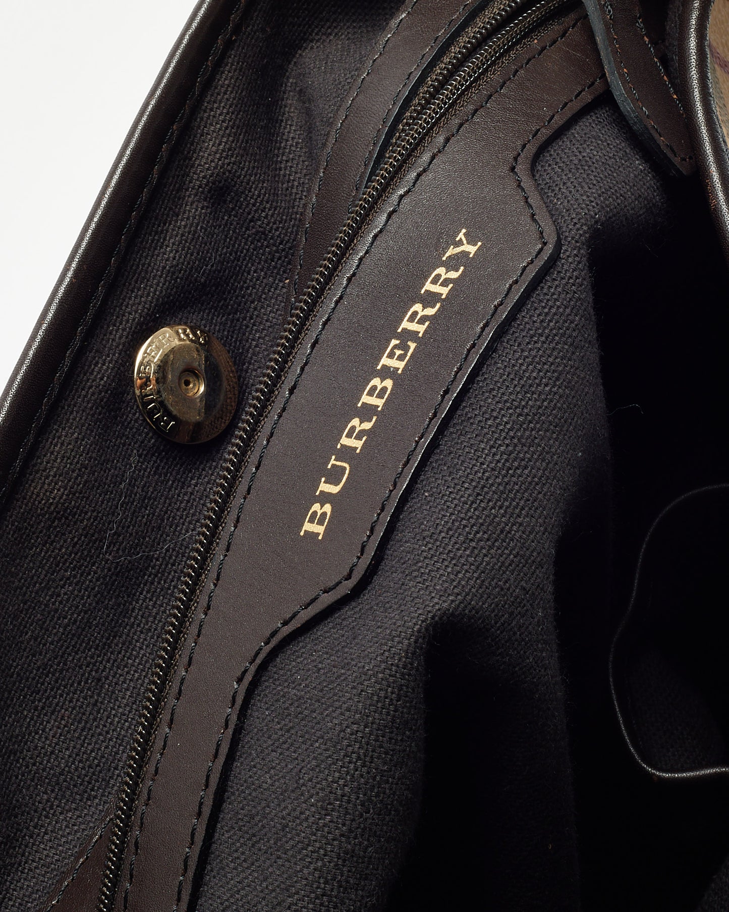 Burberry Brown Leather and Haymarket Check Coated Canvas Tote Bag