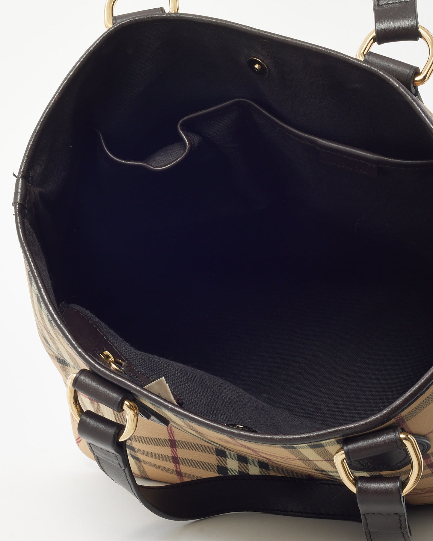 Burberry Brown Leather and Haymarket Check Coated Canvas Tote Bag