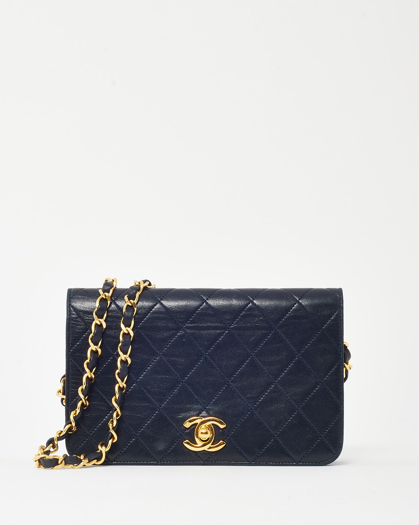 Chanel Vintage Navy Lambskin Leather Full Flap WOC Wallet on Chain Crossbody GHW