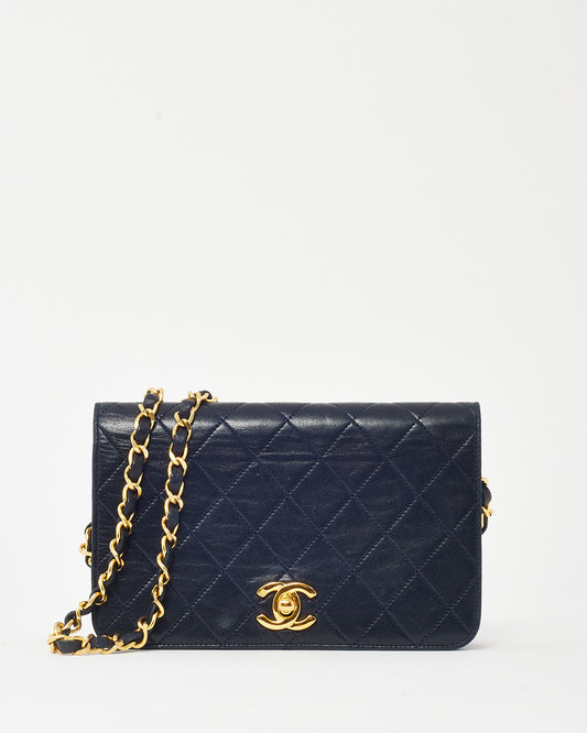 Chanel Vintage Navy Lambskin Leather Full Flap WOC Wallet on Chain Crossbody GHW