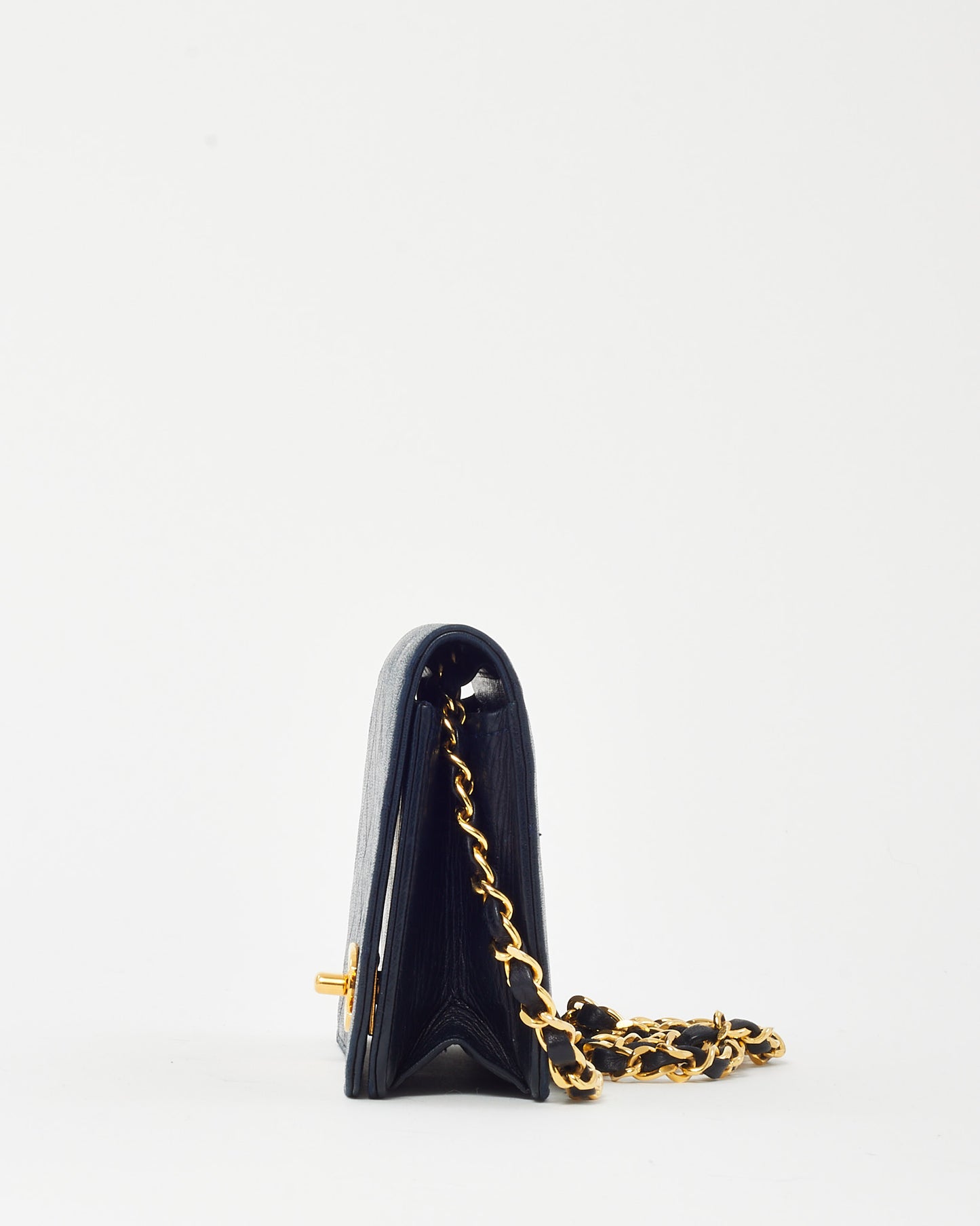 Chanel Vintage Navy Lambskin Leather Full Flap WOC Wallet on Chain Crossbody GHW