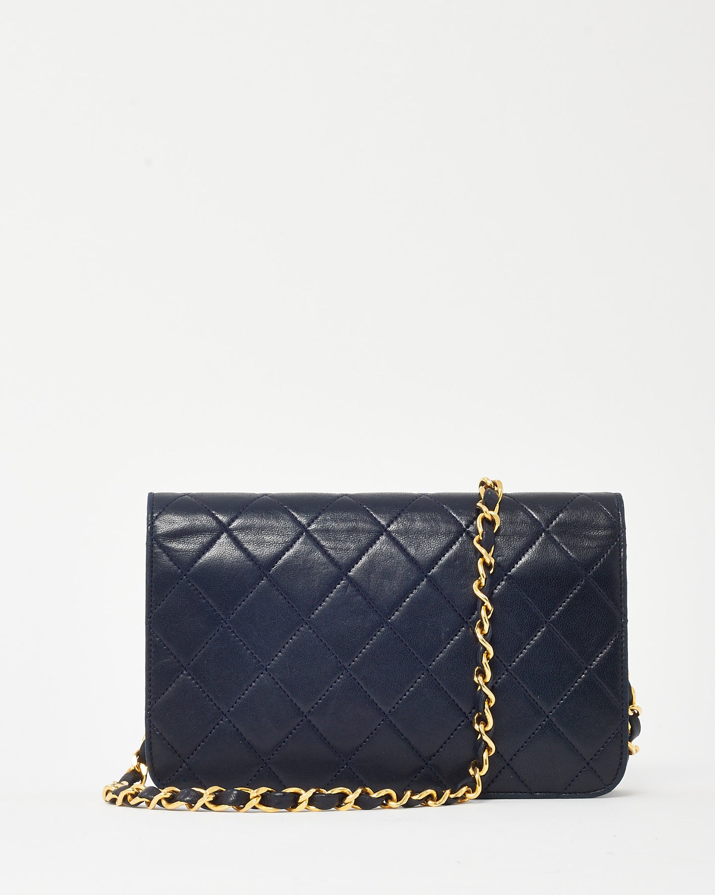 Chanel Vintage Navy Lambskin Leather Full Flap WOC Wallet on Chain Crossbody GHW