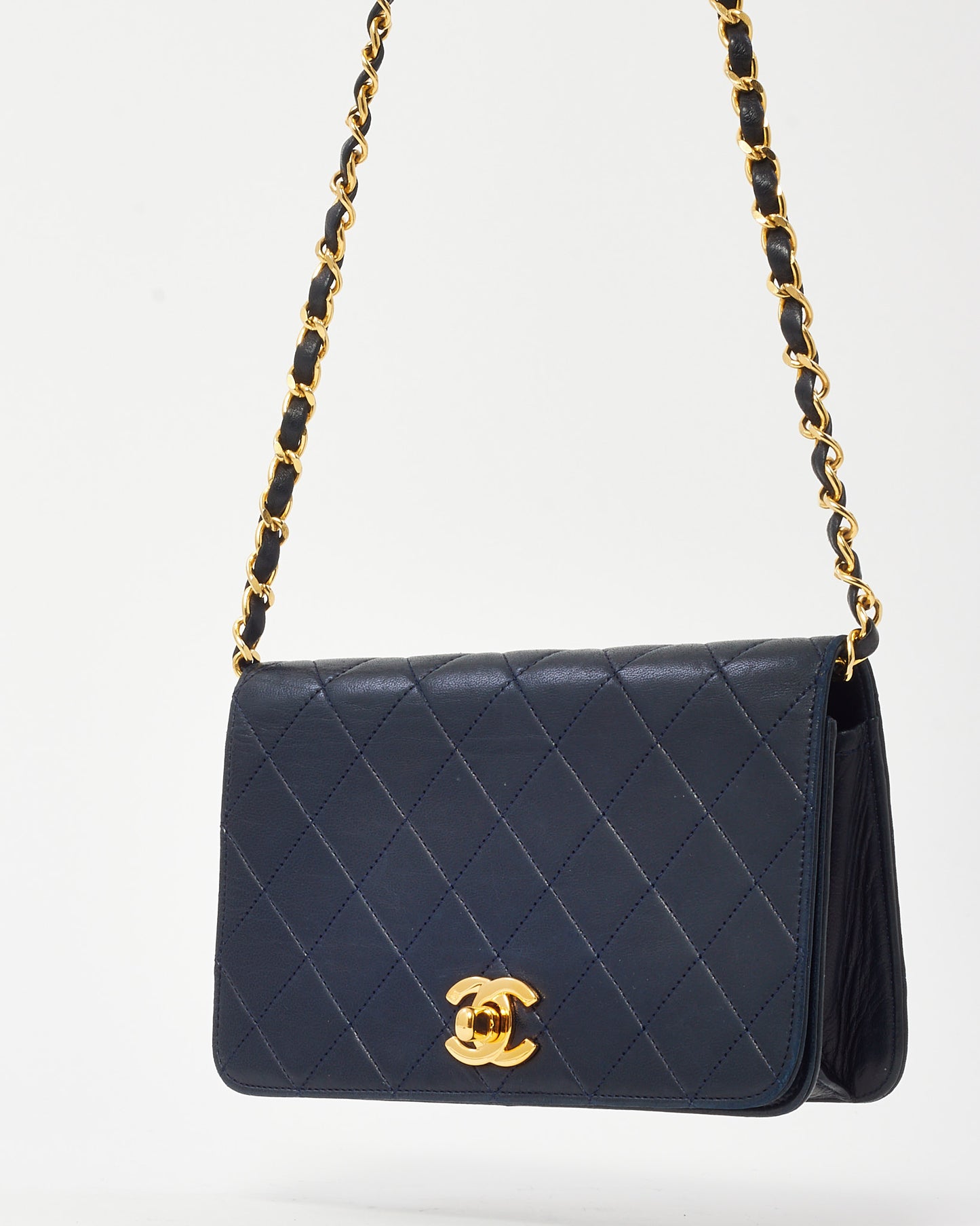 Chanel Vintage Navy Lambskin Leather Full Flap WOC Wallet on Chain Crossbody GHW