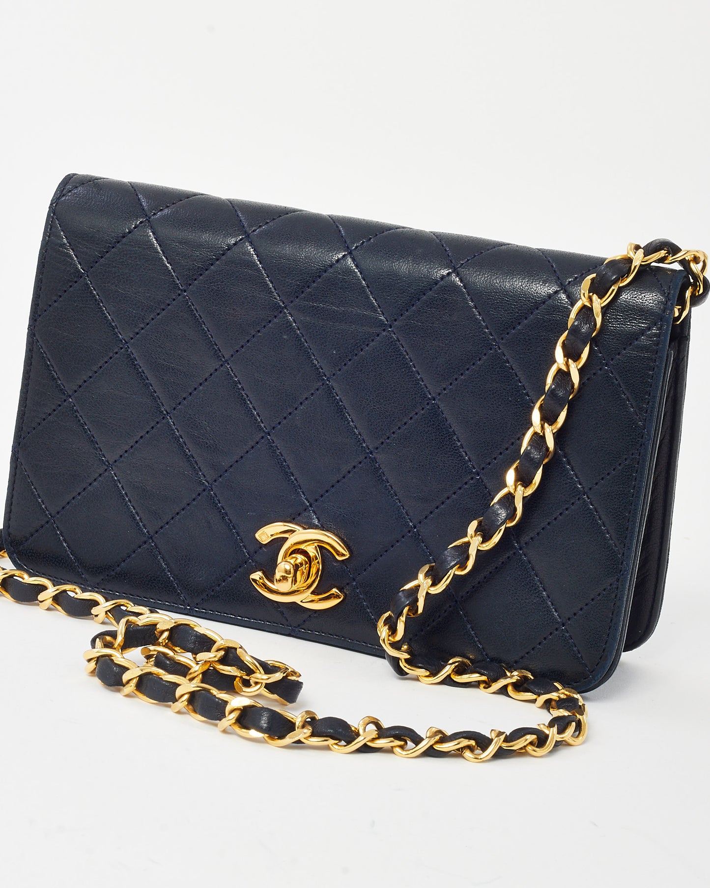 Chanel Vintage Navy Lambskin Leather Full Flap WOC Wallet on Chain Crossbody GHW