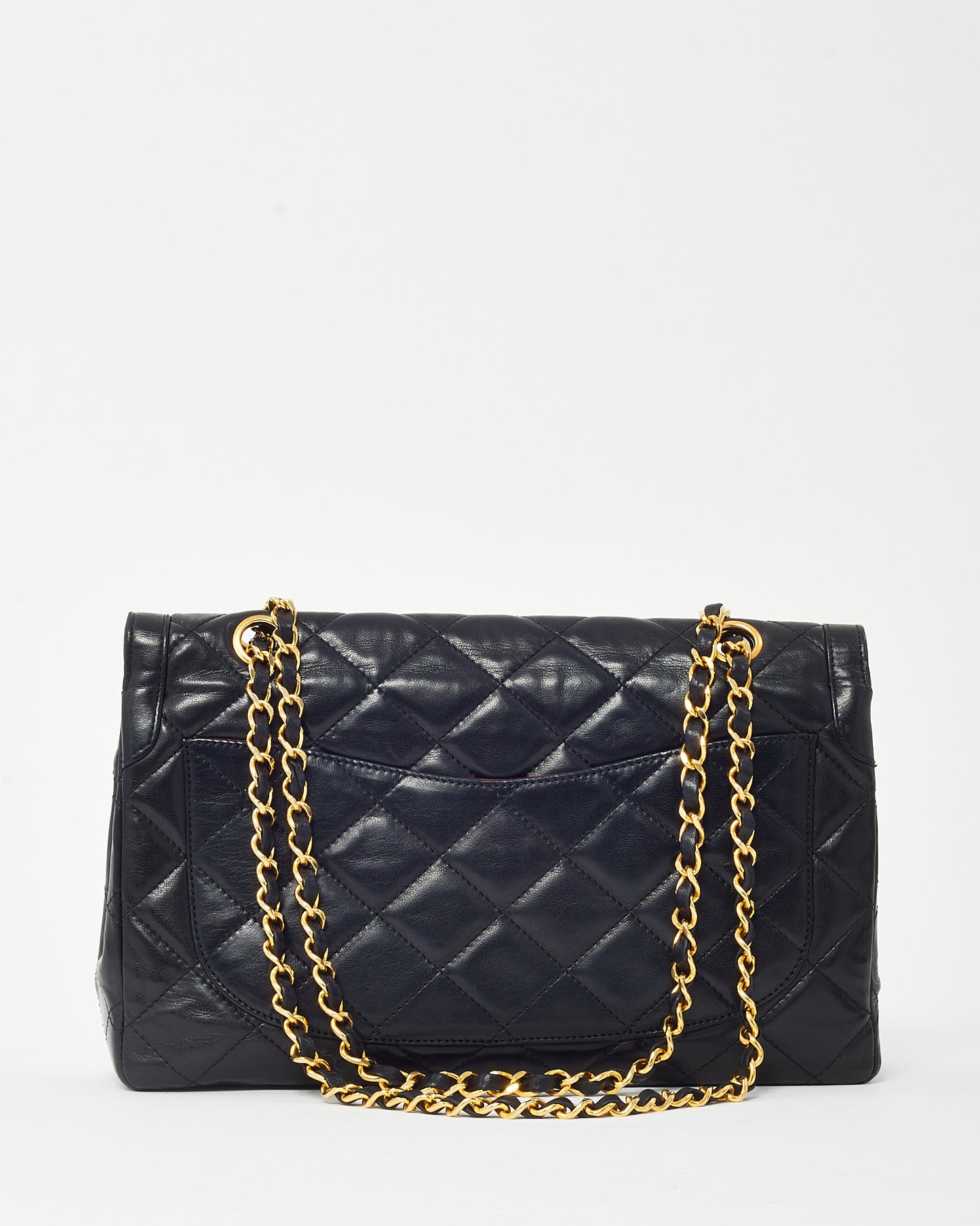 Chanel Vintage Black Lambskin Leather Medium Paris Double Flap Bag 2-Tone GHW