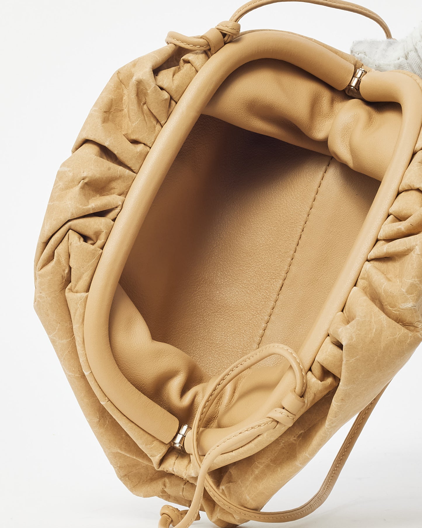 Bottega Veneta Beige Kraft Paper and Leather Mini Pouch Crossbody Bag