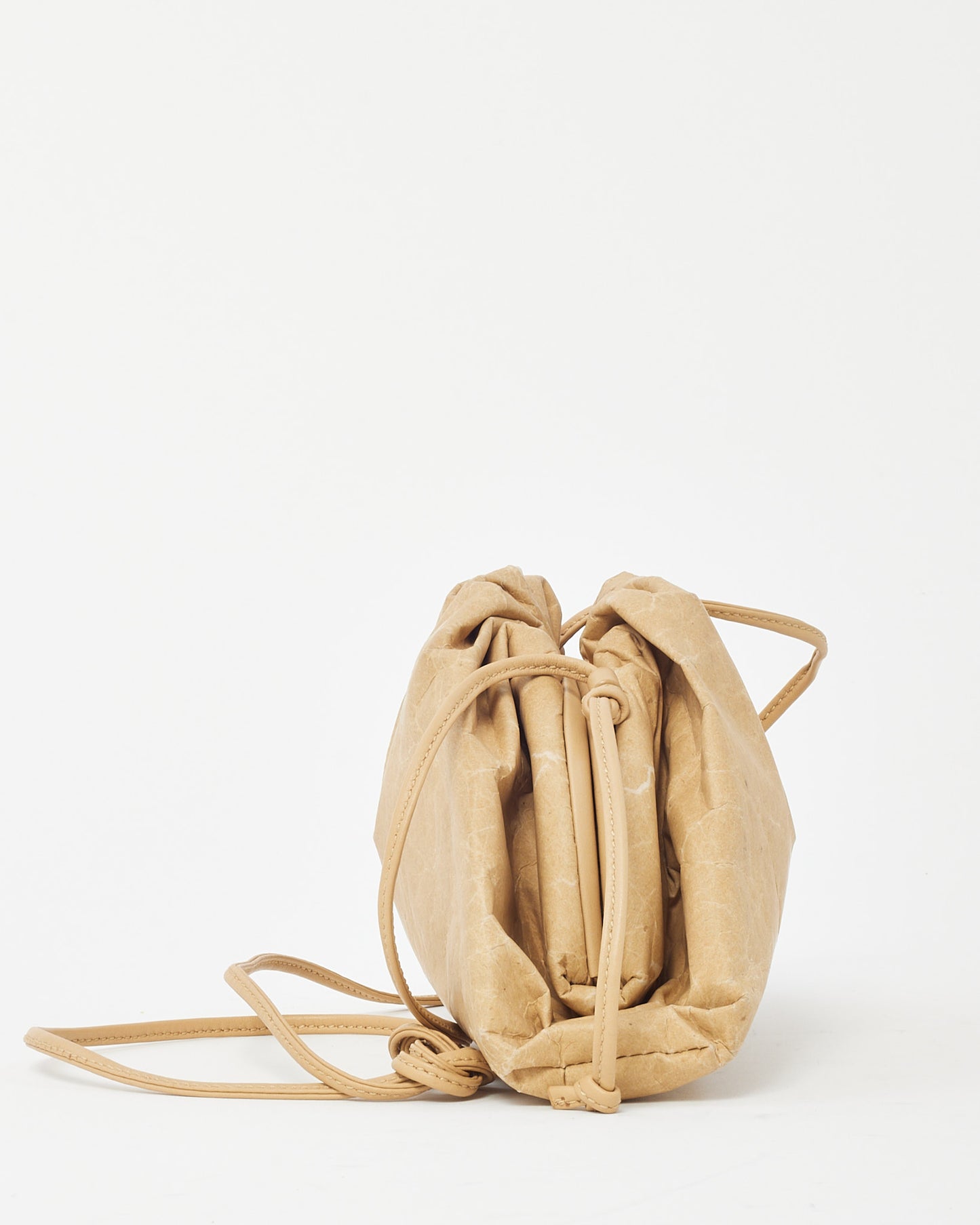 Bottega Veneta Beige Kraft Paper and Leather Mini Pouch Crossbody Bag