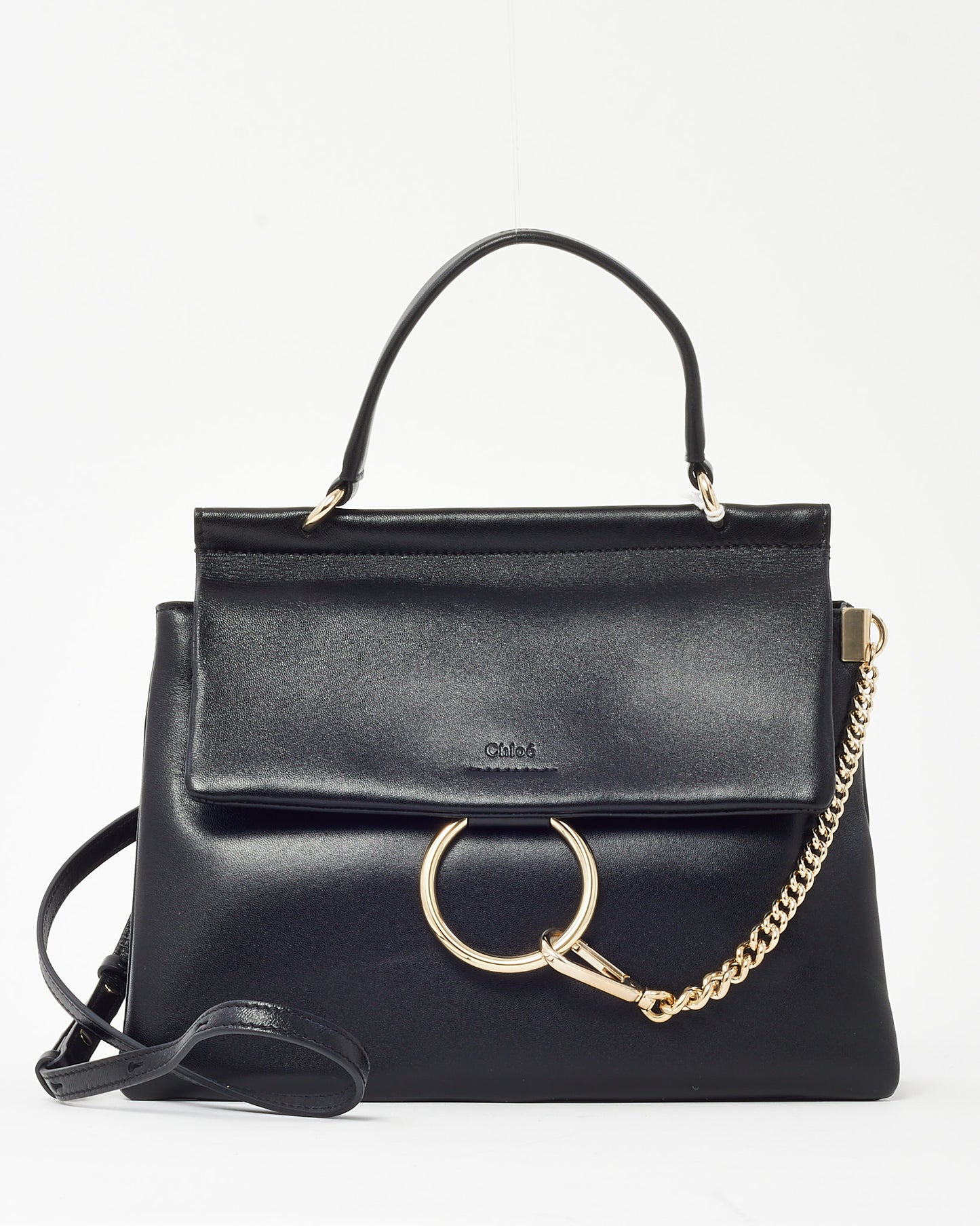 Chloé Black Leather Medium Faye Day Top Handle Bag with Crossbody Strap
