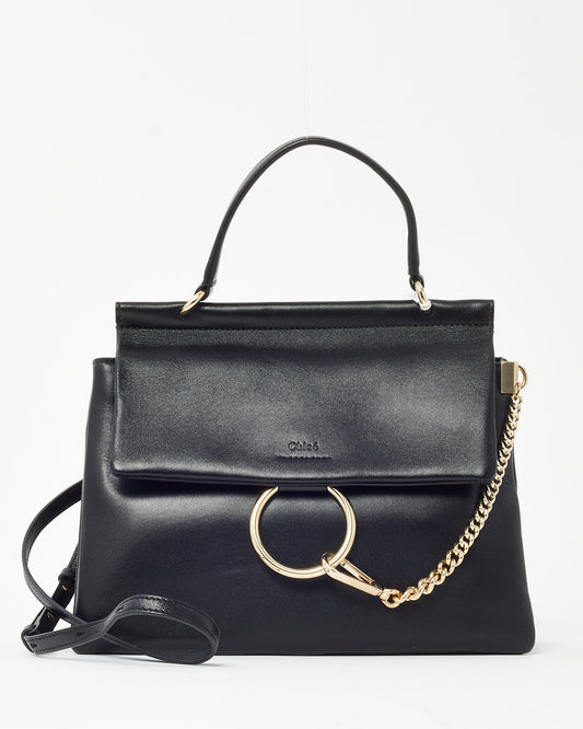 Chloé Black Leather Medium Faye Day Top Handle Bag with Crossbody Strap
