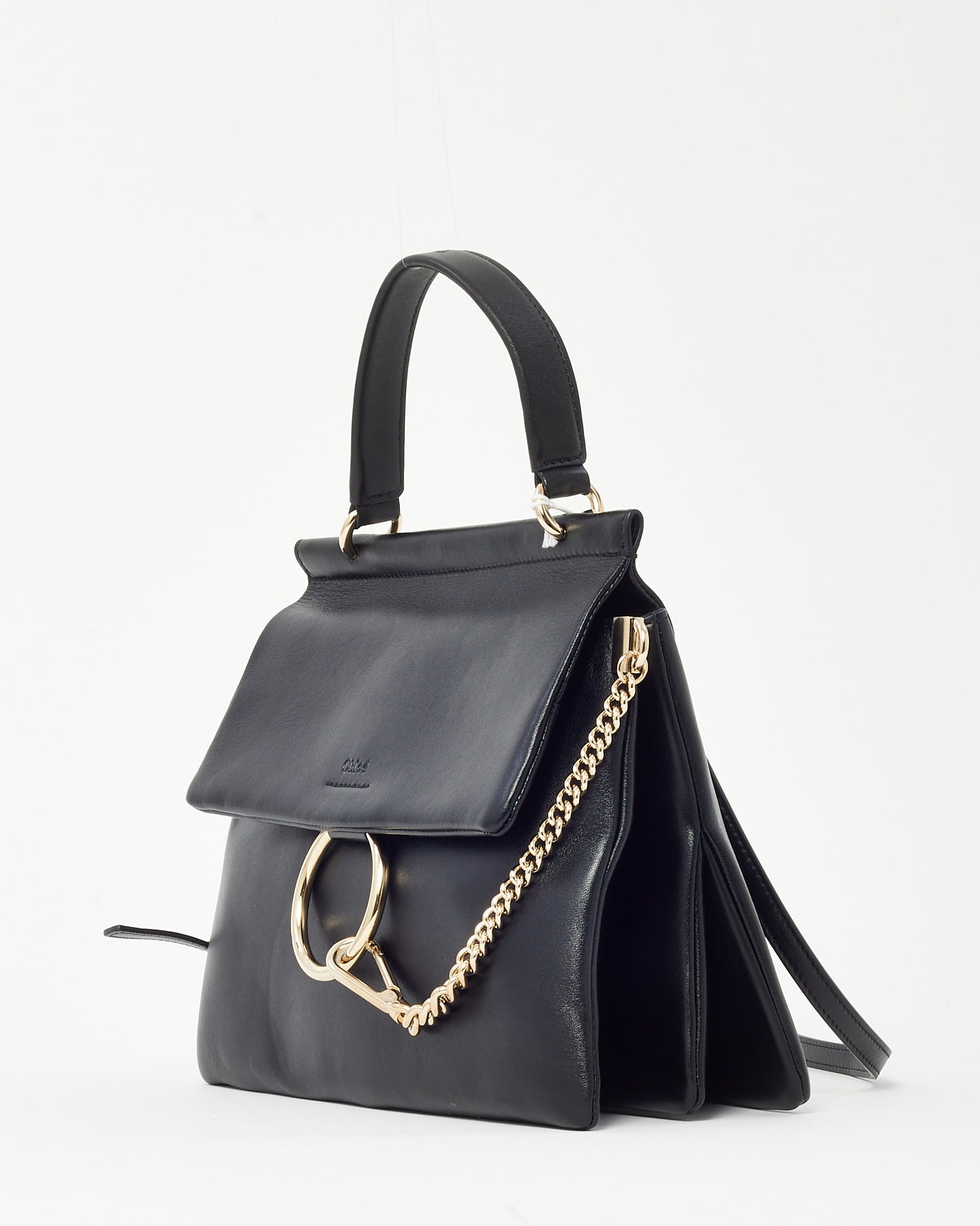 Chloé Black Leather Medium Faye Day Top Handle Bag with Crossbody Strap