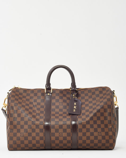 Louis Vuitton Damier Ebene Coated Canvas Keepall Bandoulière 45 with Initials