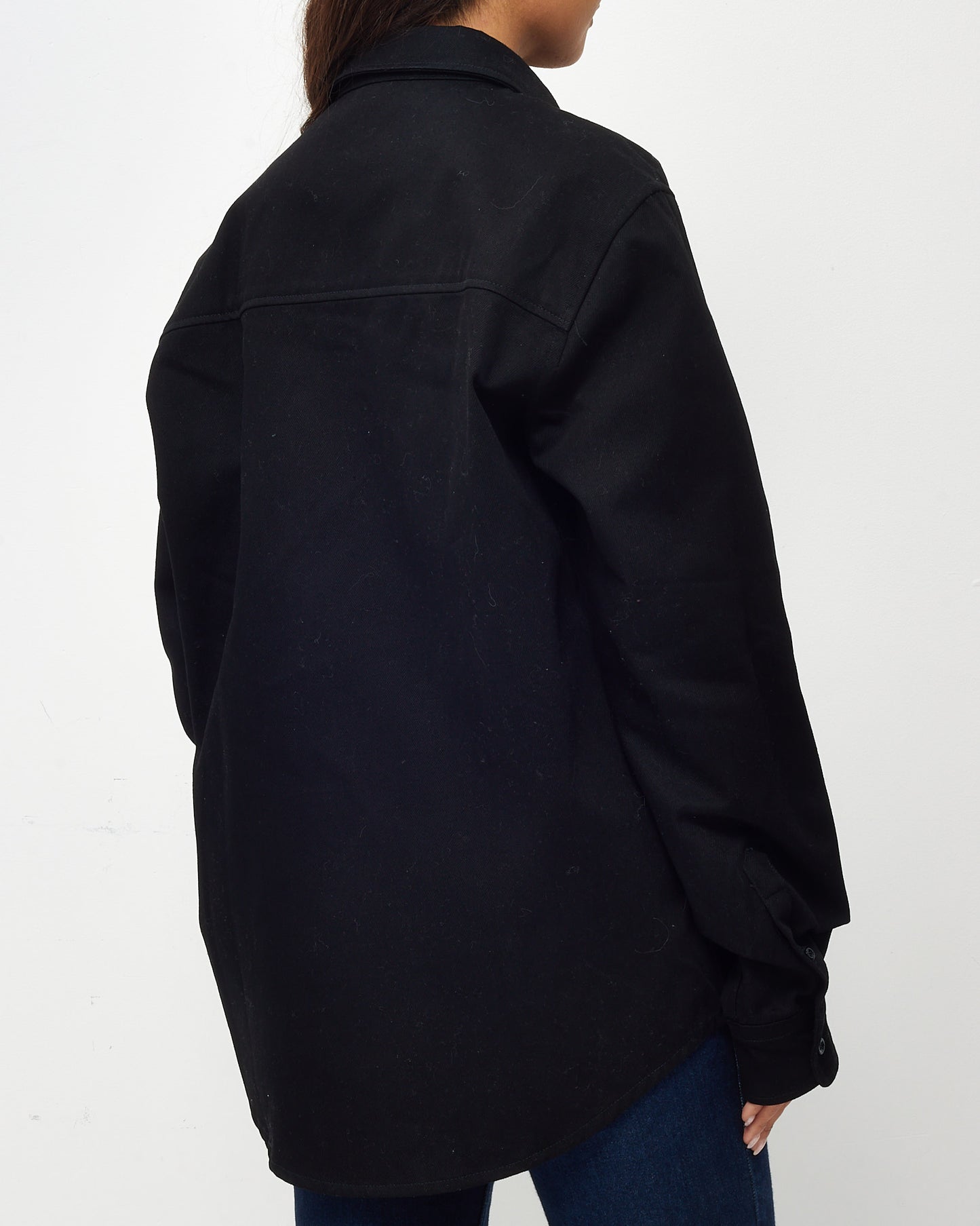 AMI Paris Men's Black Denim Logo Embroidered Ami De Coeur Button-Down Shirt - M / 40 MEN