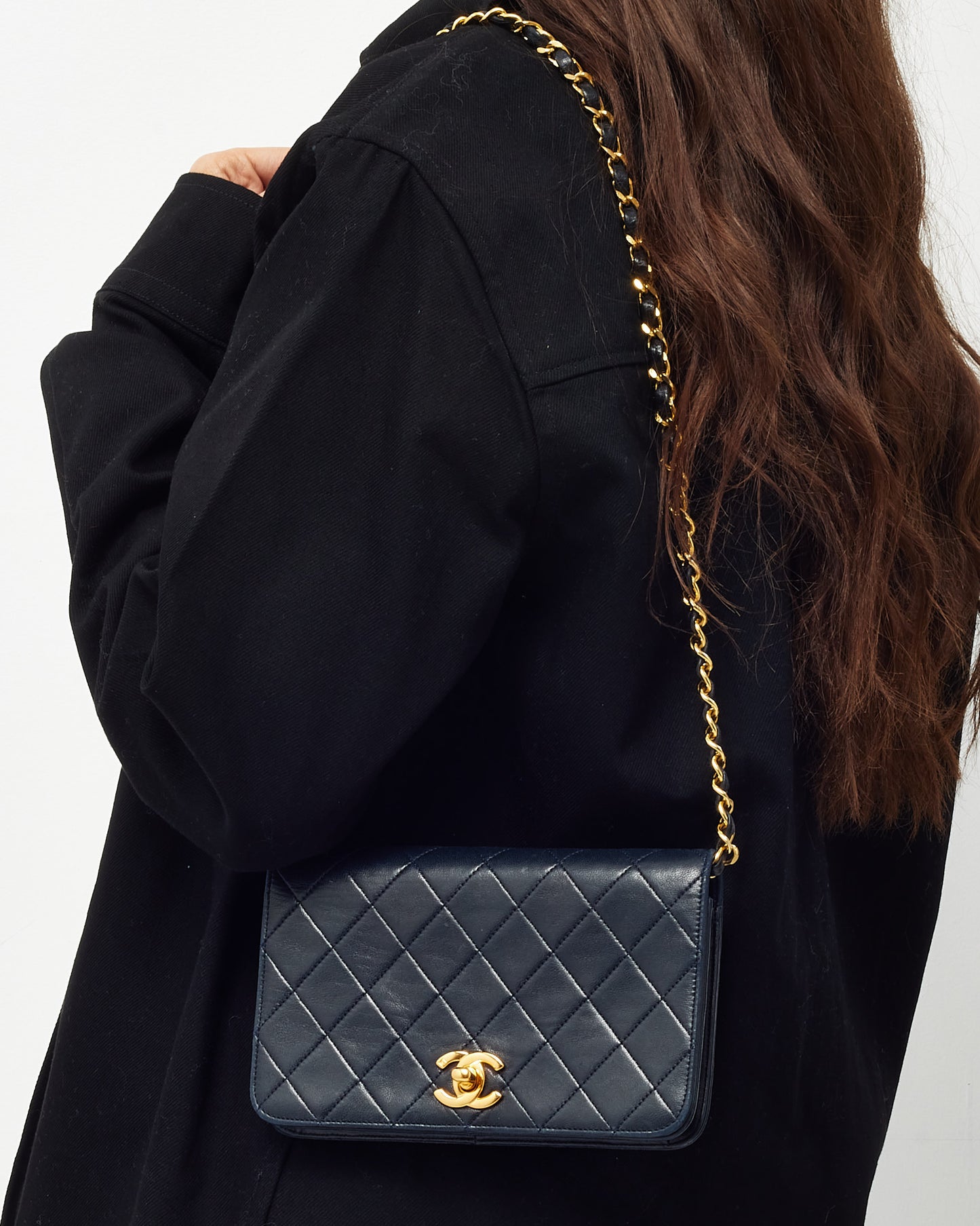 Chanel Vintage Navy Lambskin Leather Full Flap WOC Wallet on Chain Crossbody GHW