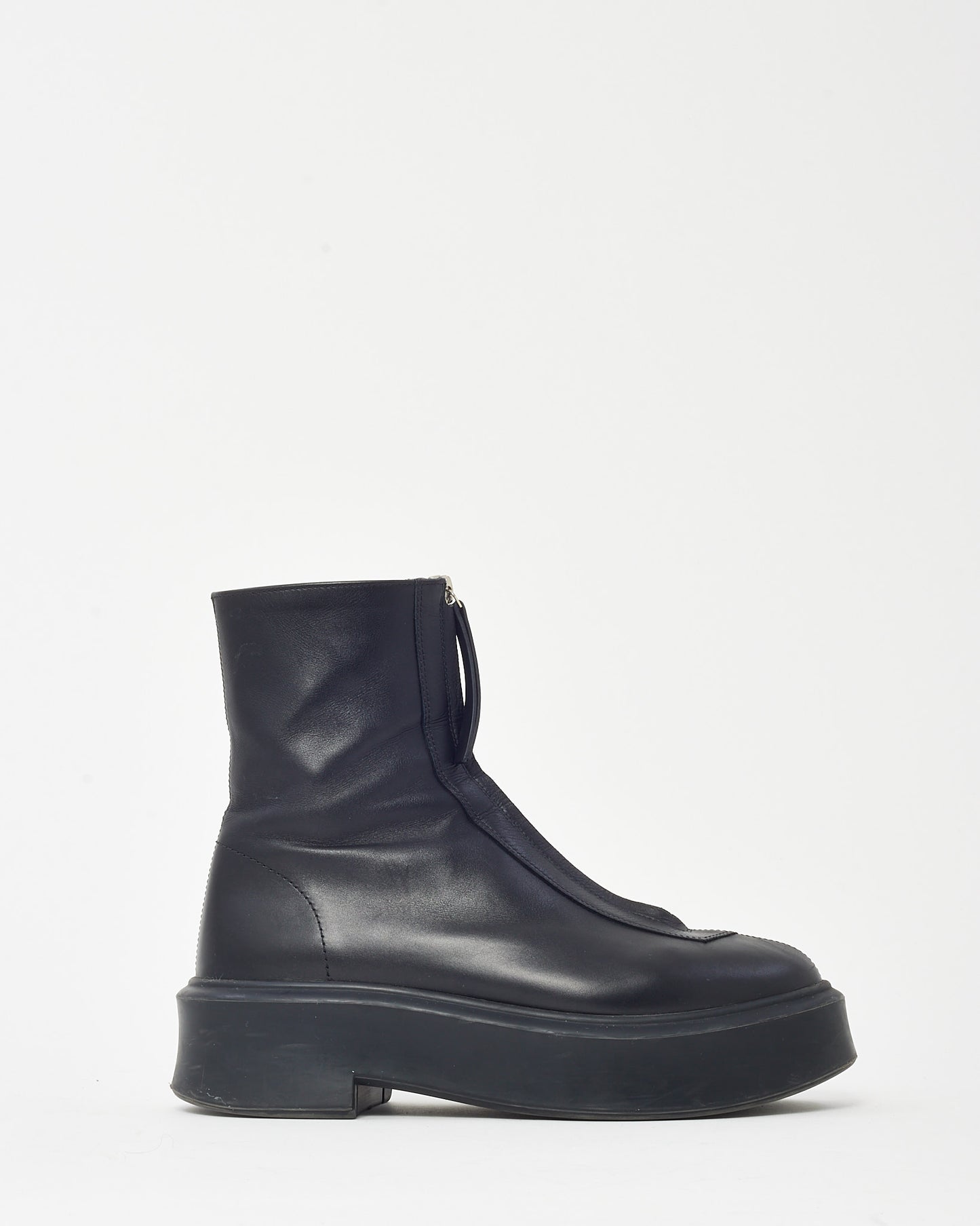 The Row Black Leather Zipped 1 Ankle Boots - 39.5