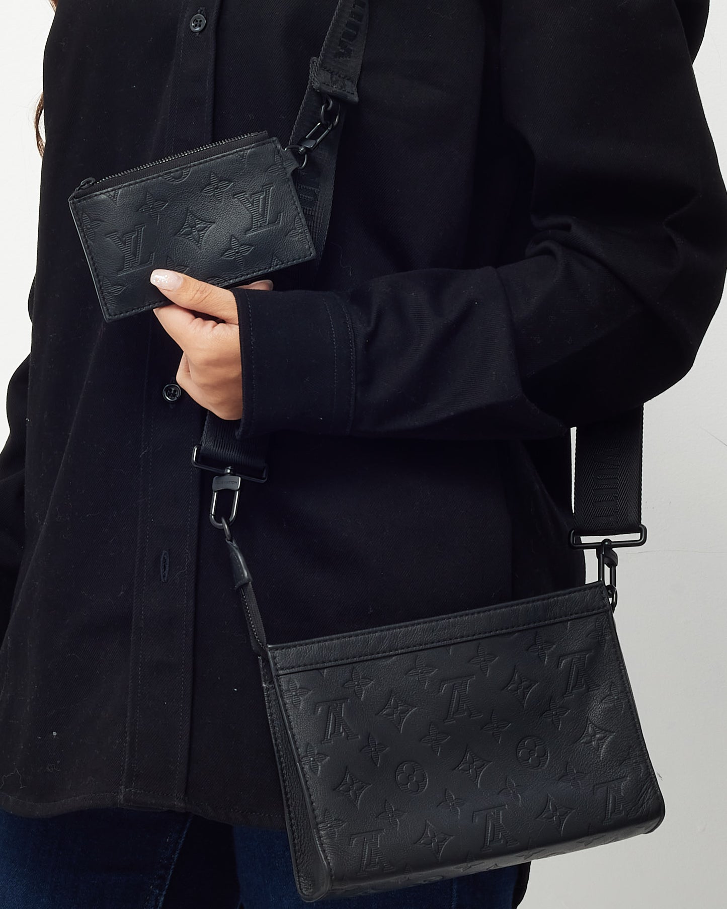 Louis Vuitton Black Monogram Shadow Leather Gaston Wearable Wallet Crossbody Bag