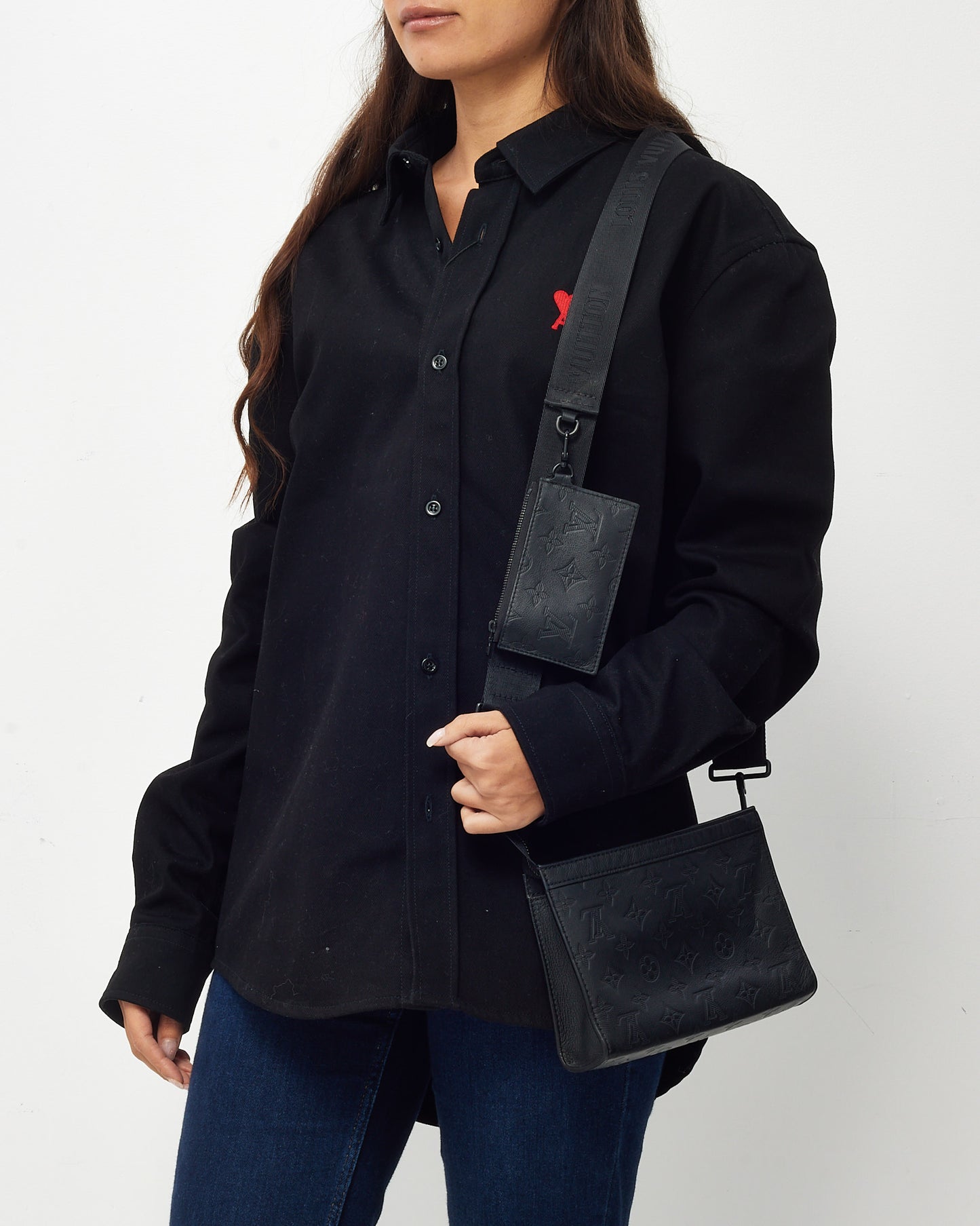 Louis Vuitton Black Monogram Shadow Leather Gaston Wearable Wallet Crossbody Bag