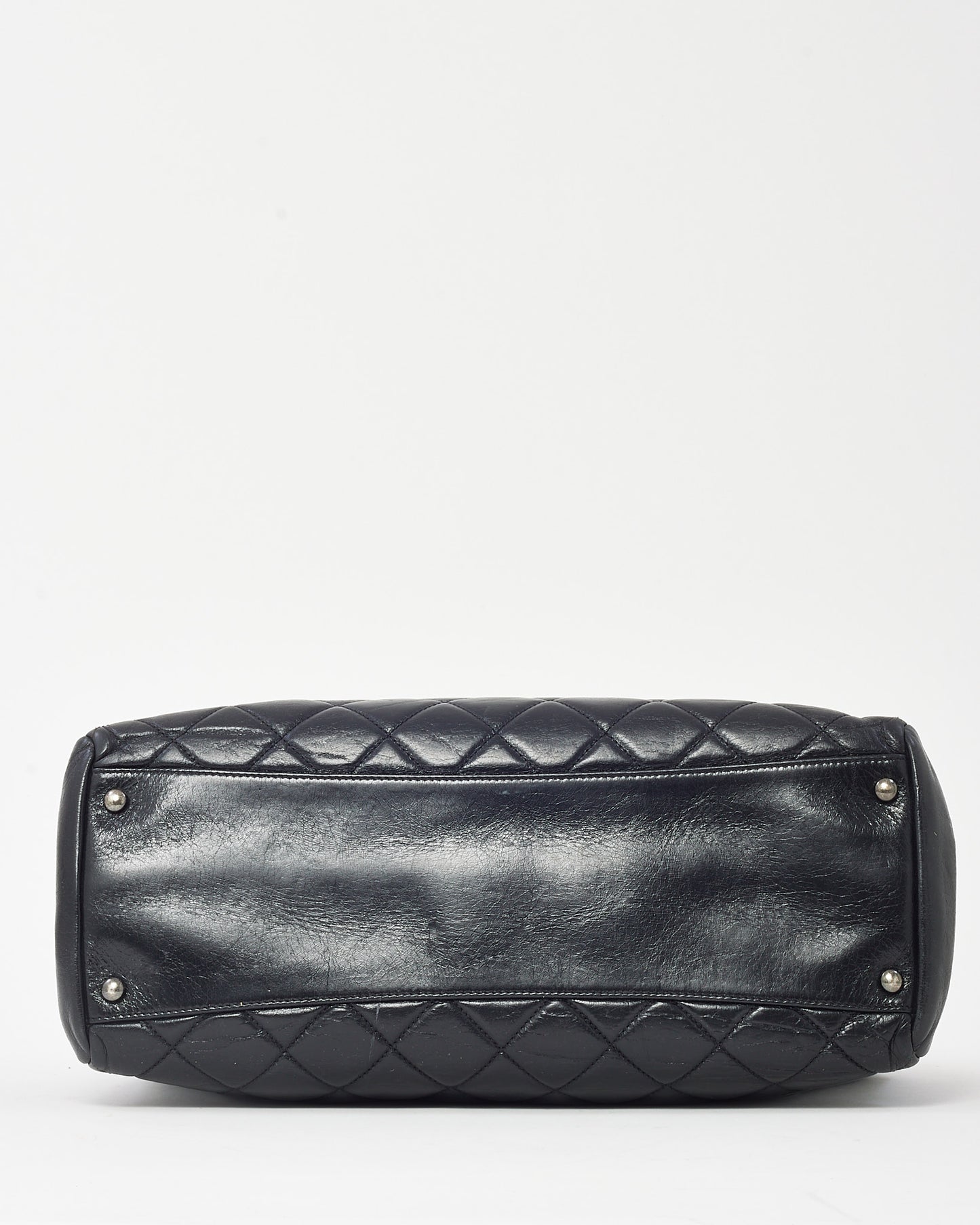 Chanel Black Glazed Quilted Calfskin Medium Name Plate Tote SHW