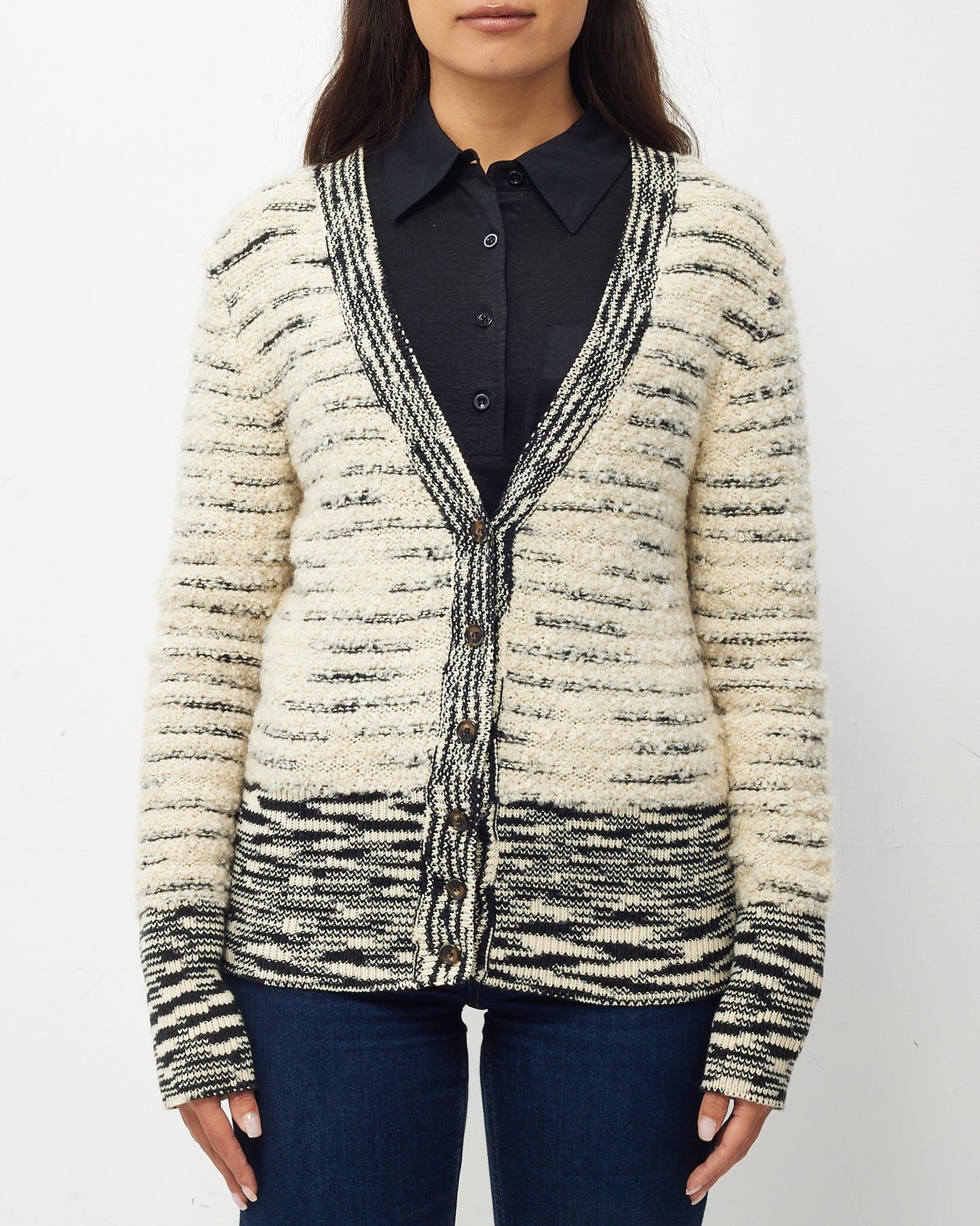 Missoni Beige and Black Boucle Wool Knit Blend Cardigan Sweater - 46 IT / US 10