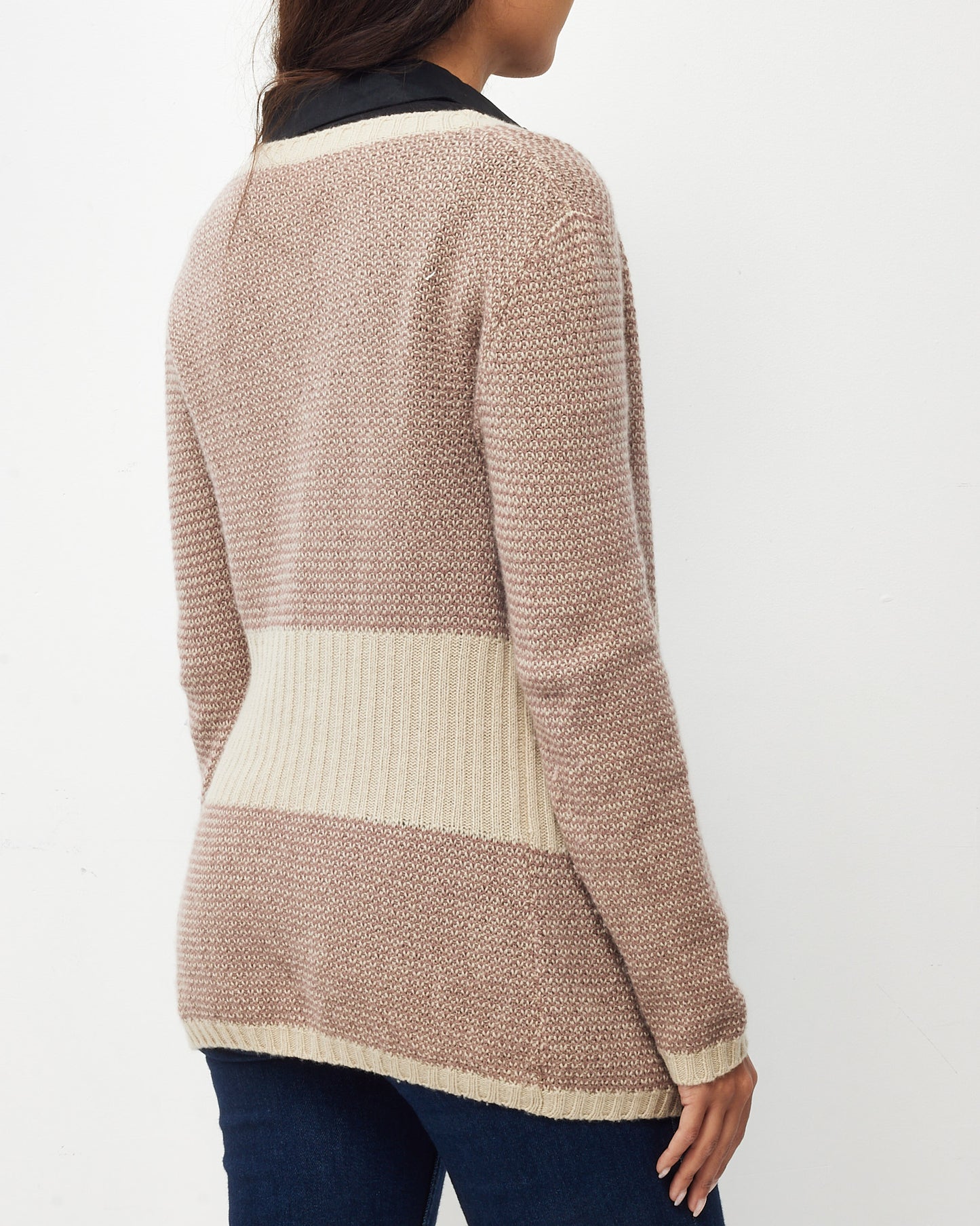 Loro Piana Beige/Pink/White Cashmere Knitted Cardigan Sweater - 44 IT / US 8